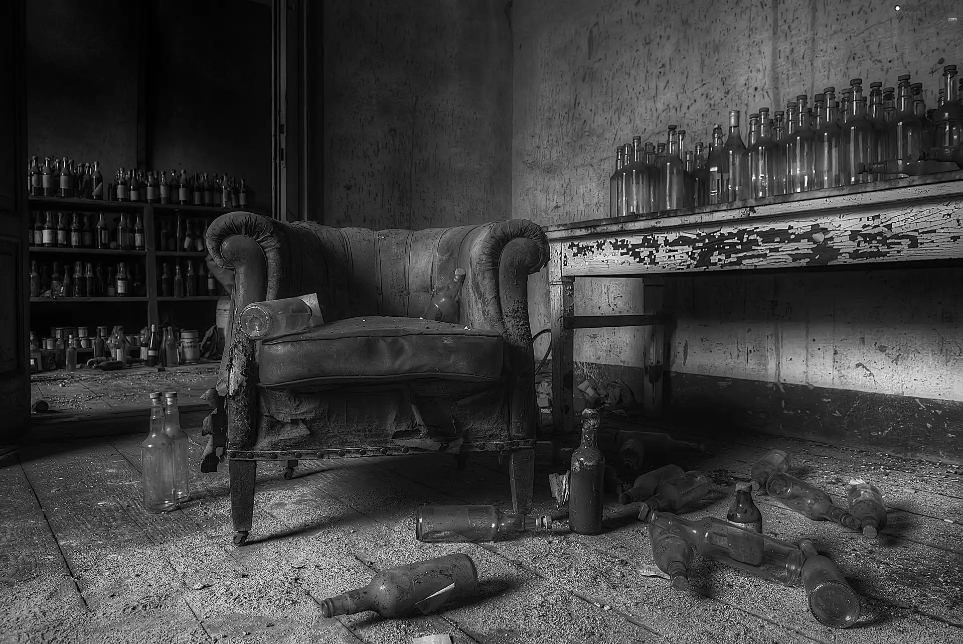 interior, Armchair, Bottles, Old car