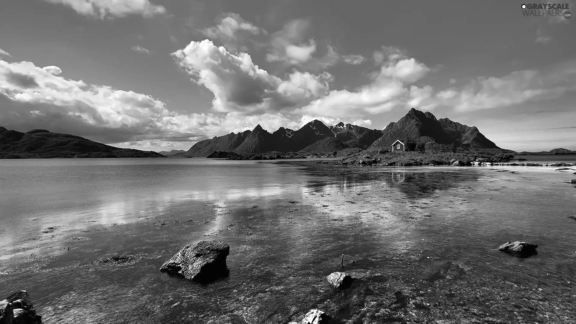 sea, clouds, boulders, Islands