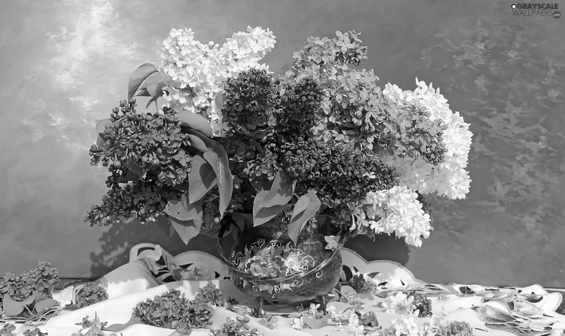 Syringa, White, cloth, Violet, Vase, without, Flowers, bouquet