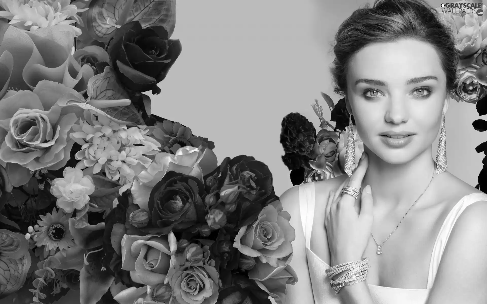 make-up, Women, flowers, Miranda Kerr, bouquet, jewellery