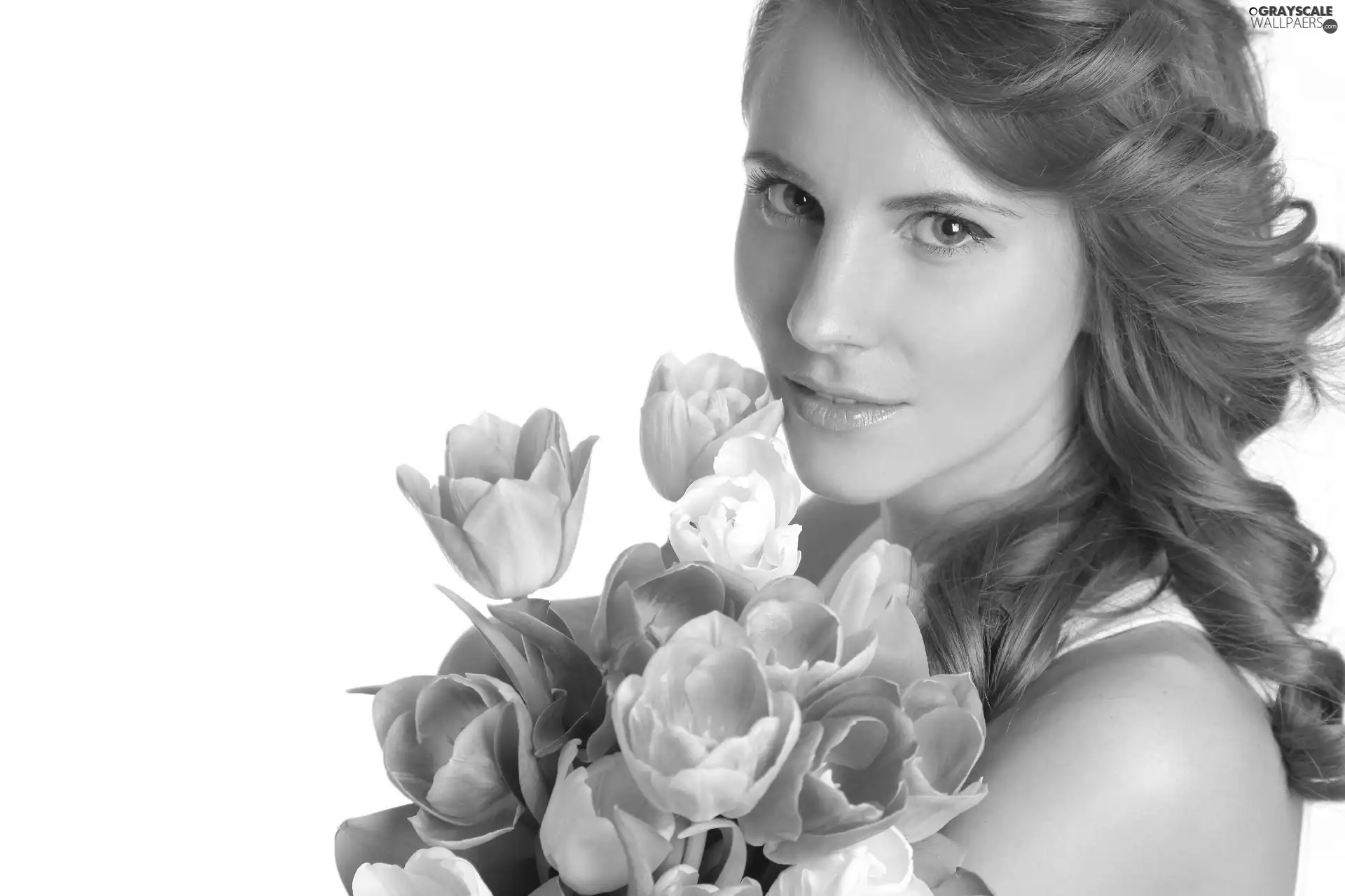 bouquet, tulips, girl, make-up, redhead