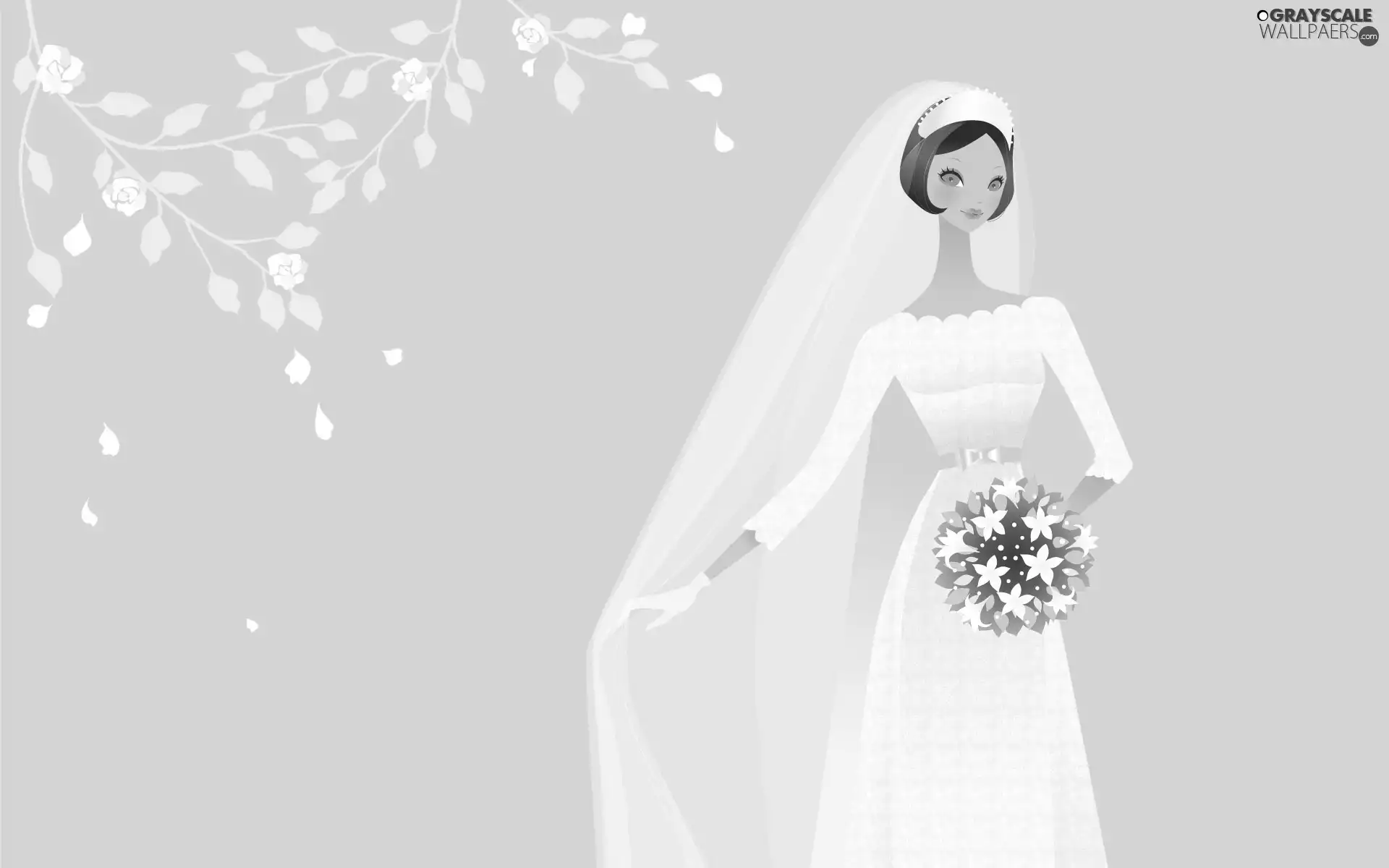 White, lady, bouquet, veil, Dress, young