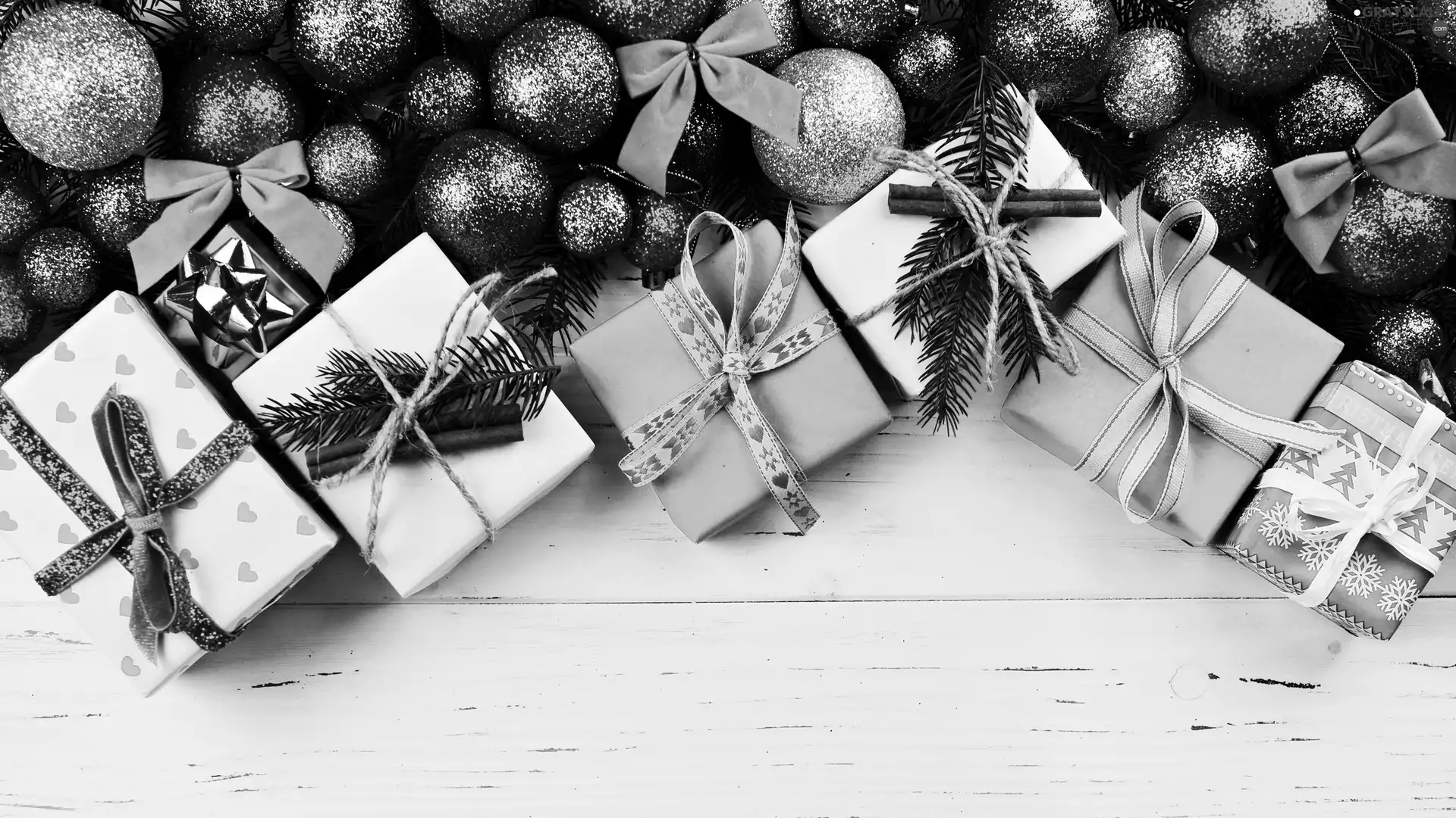 baubles, Christmas, Twigs, bow, spruce, gifts