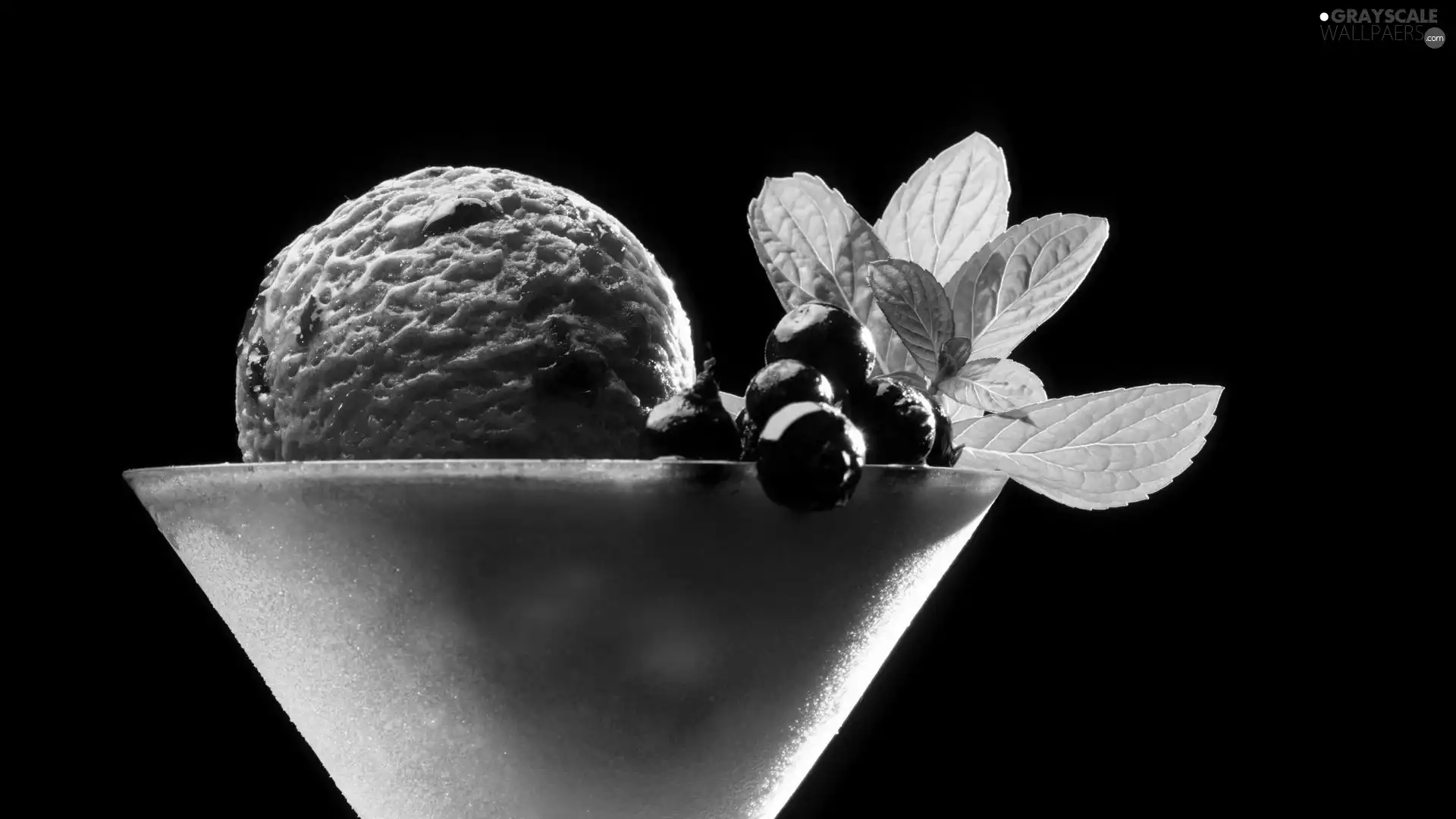 blueberries, leaves, knob, Bowl, ice cream