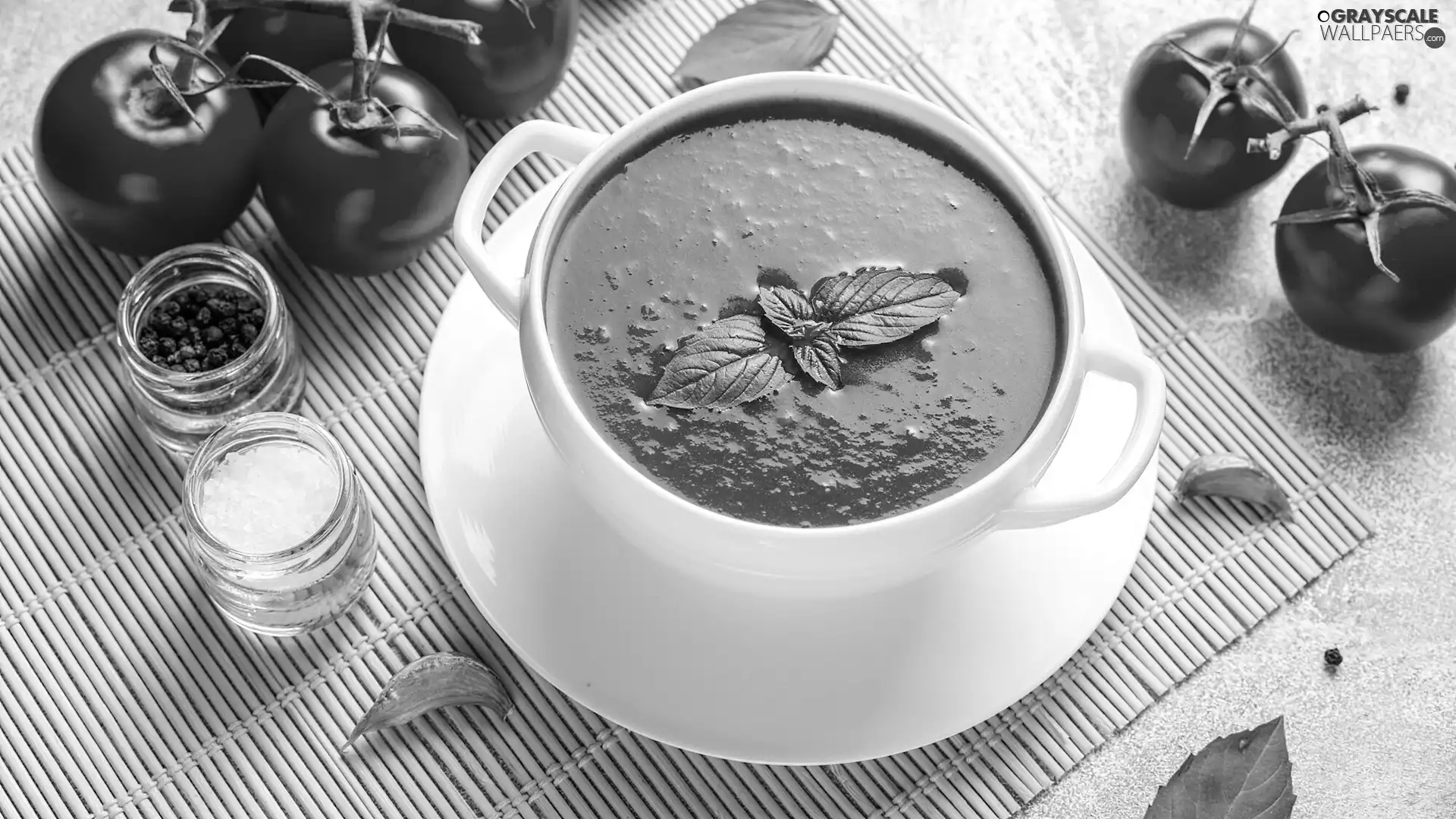 spice, tomato, tomatoes, bowl, soup, garlic, basil