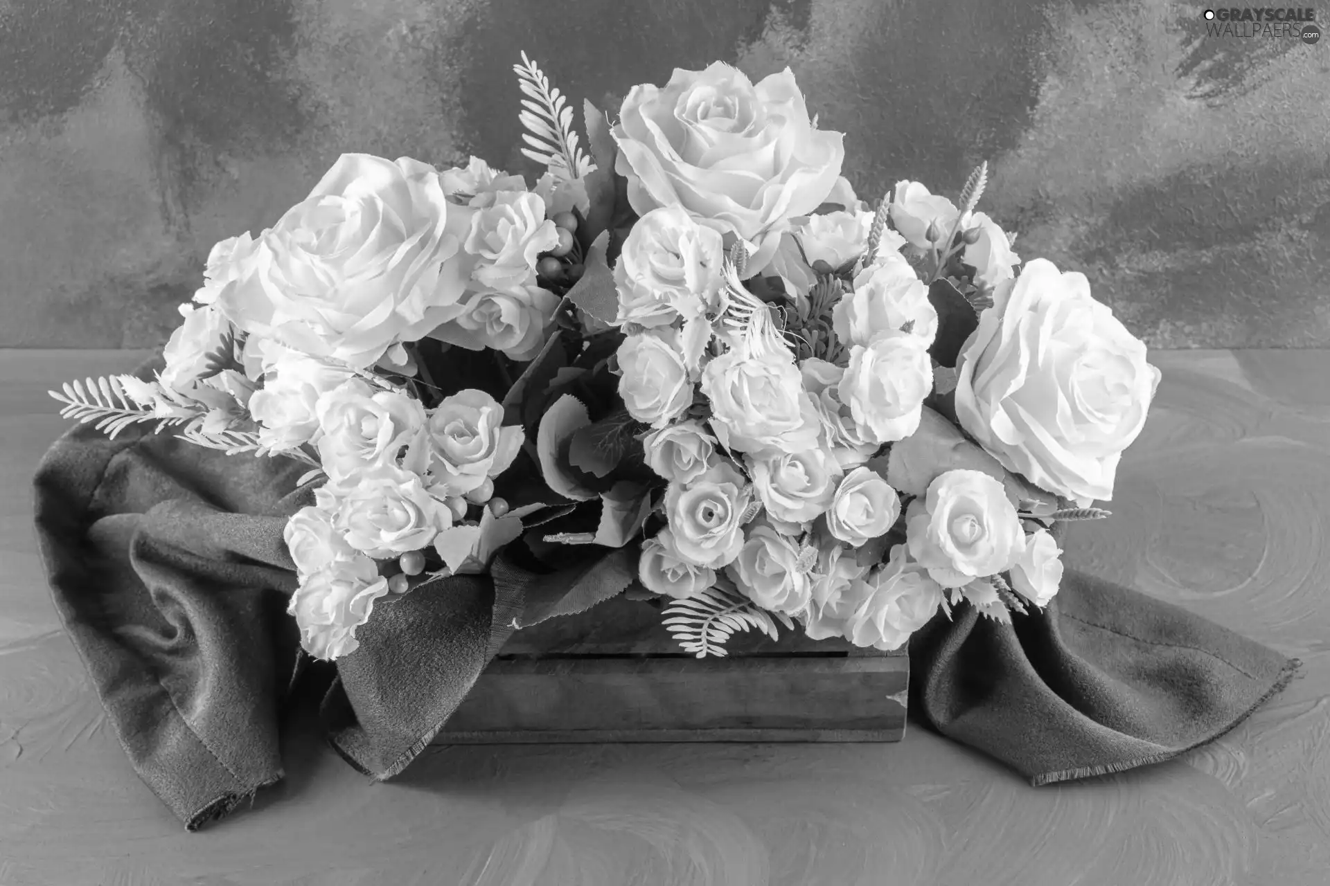 White, roses, stuff, bouquet, blue, Artificial, Flowers, Box