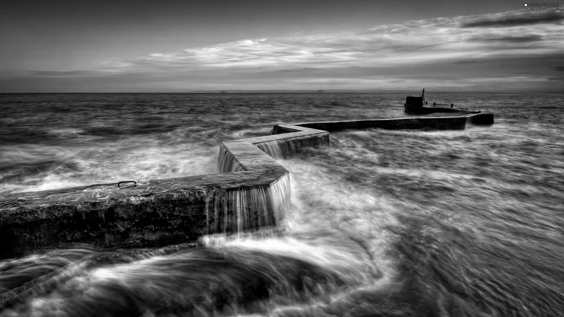 west, sea, breakwater, sun