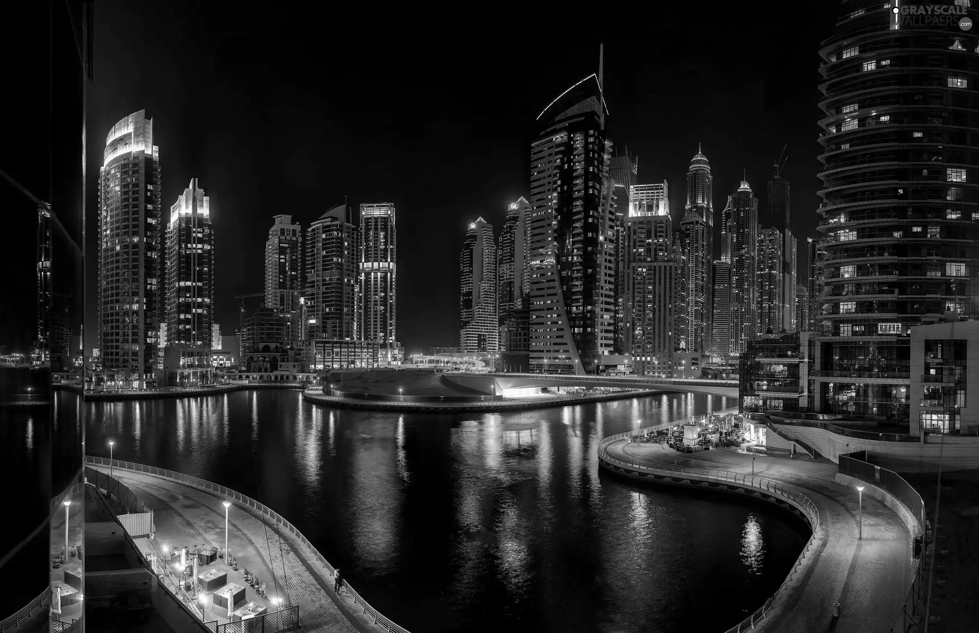 Dubaj, clouds, bridge, skyscrapers