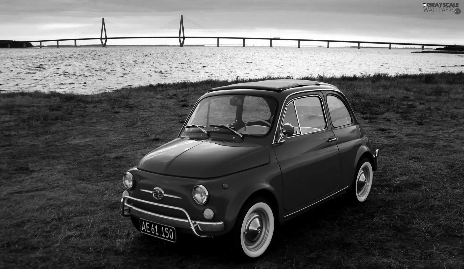 Red, River, bridge, Fiat 500