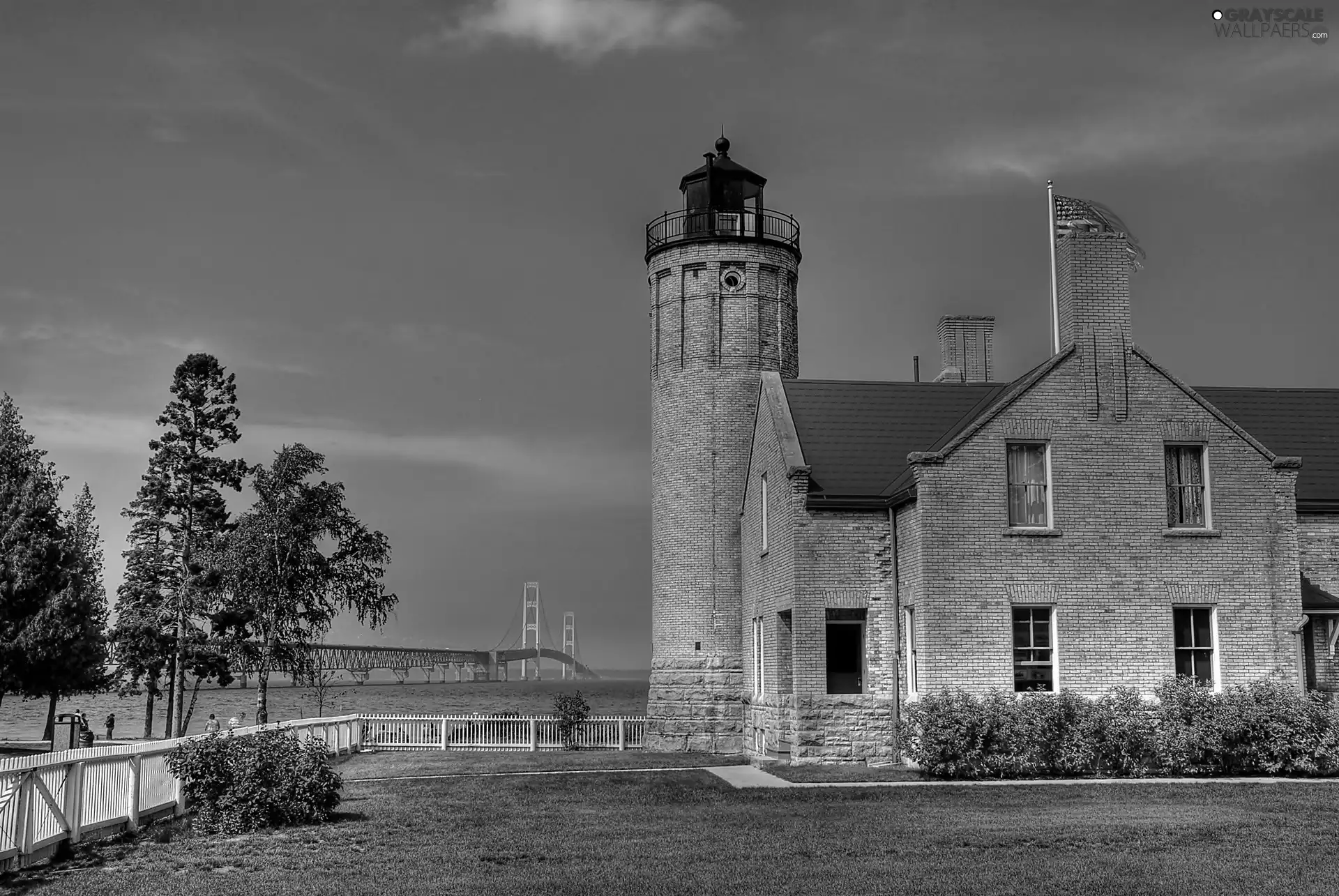 sea, maritime, golden, VEGETATION, Lighthouse, bridge, Gate