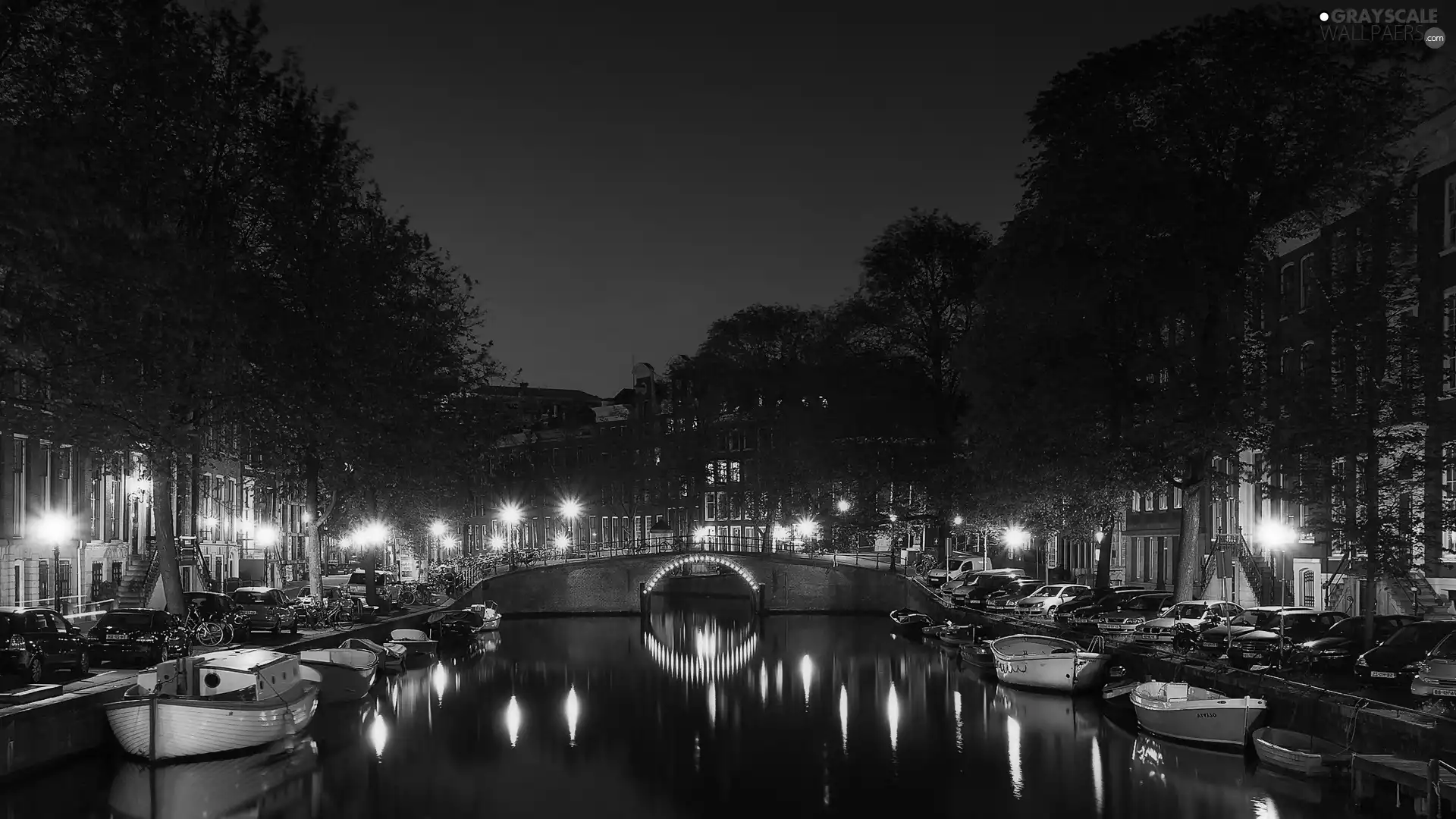 night, Amsterdam, boats, Town, Netherlands, bridge, Houses