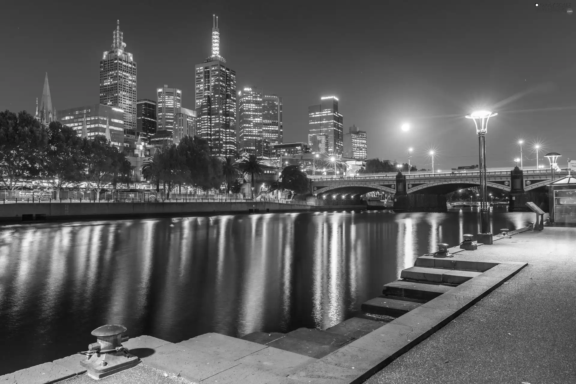 bridge, light, River, skyscrapers, Austria