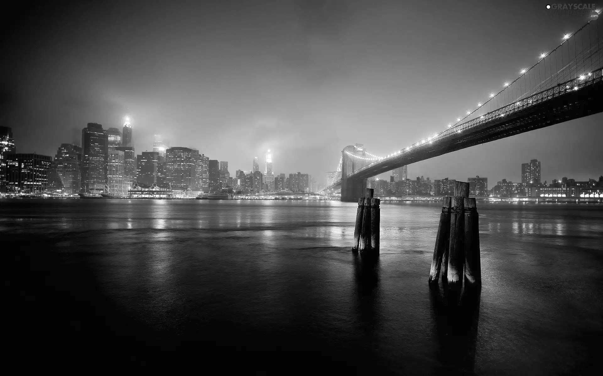 bridge, Town, night