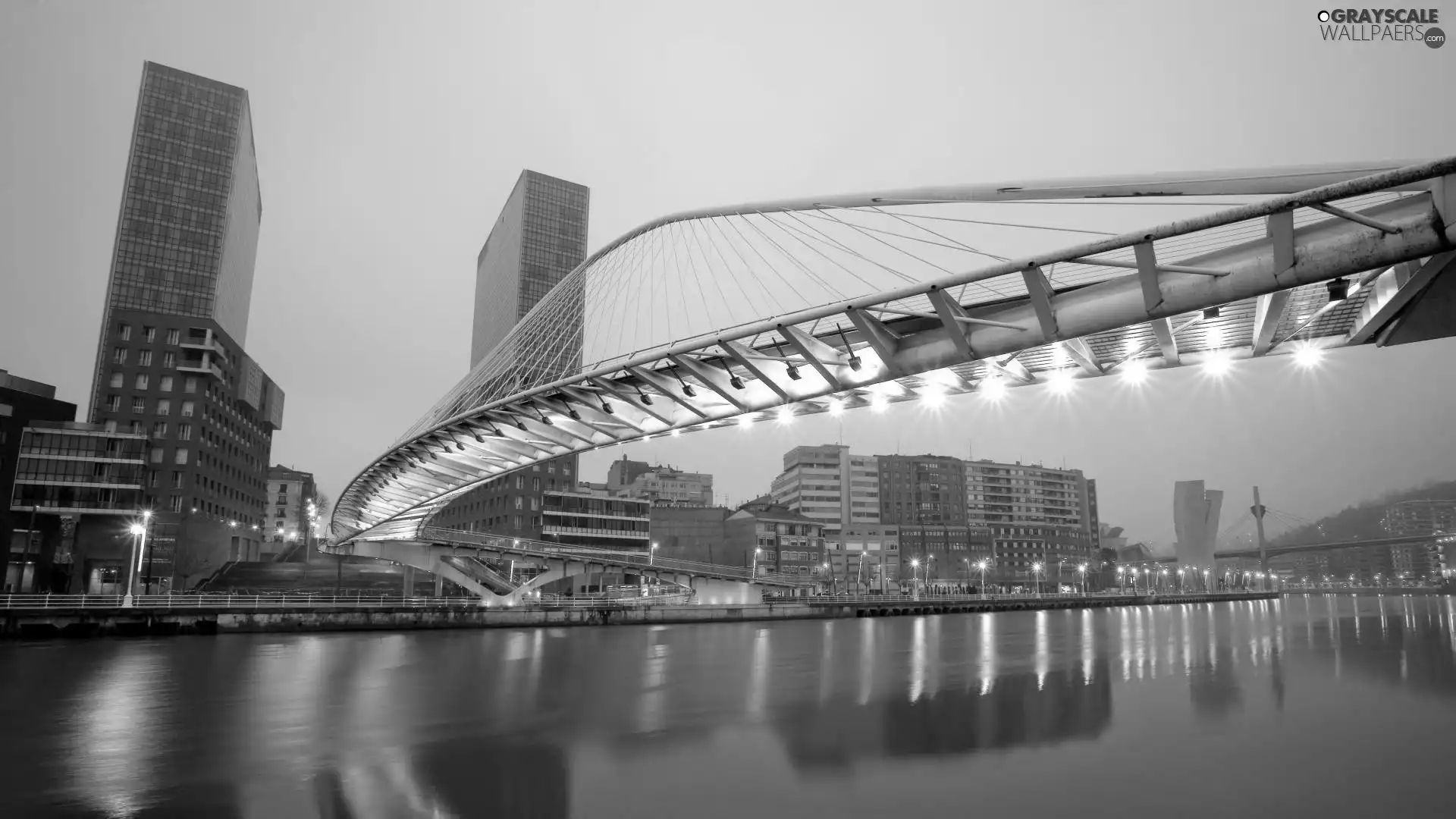 panorama, town, bridge, illuminated