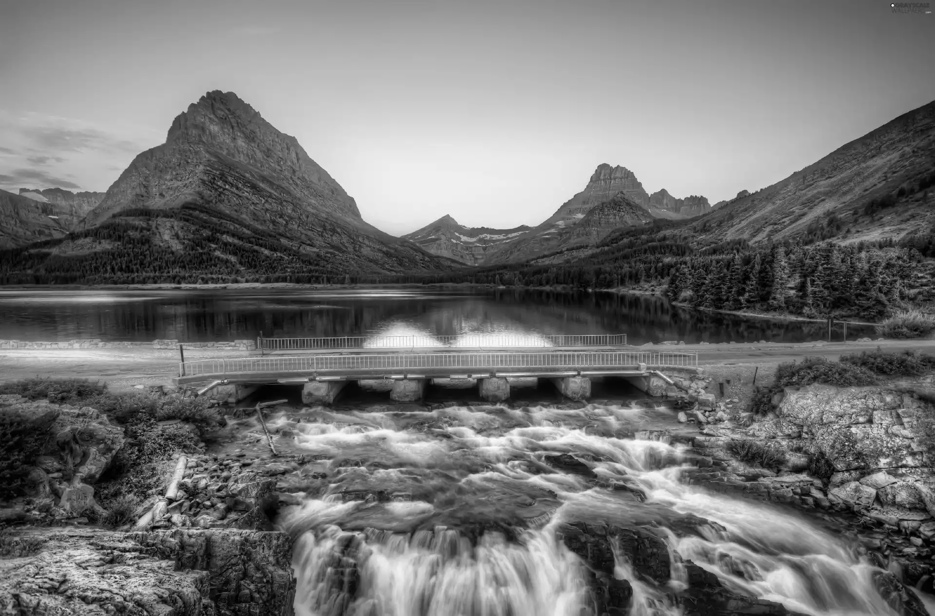 bridge, Mountains, River