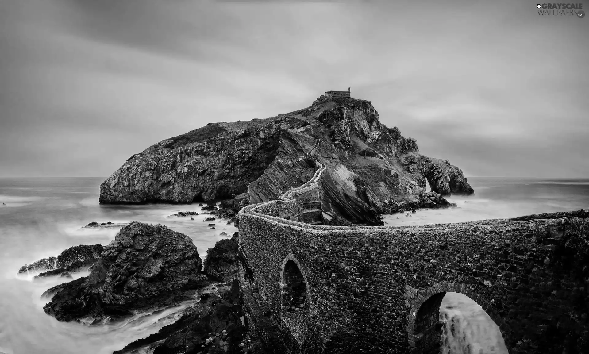 bridge, rocks, sea