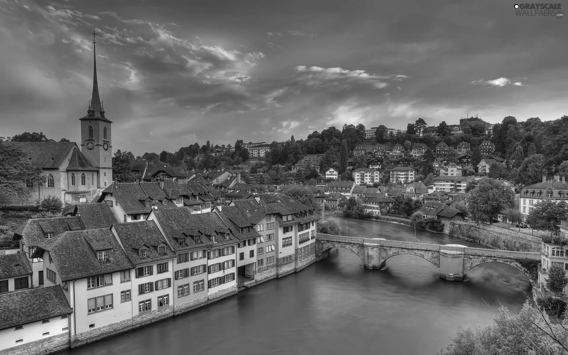 bridge, panorama, town