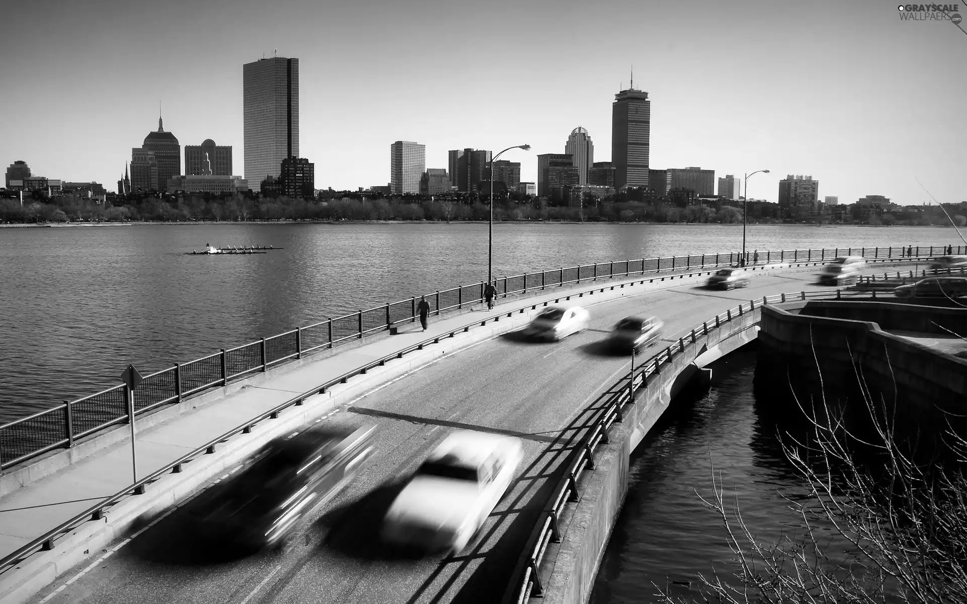 Town, river, bridge, by