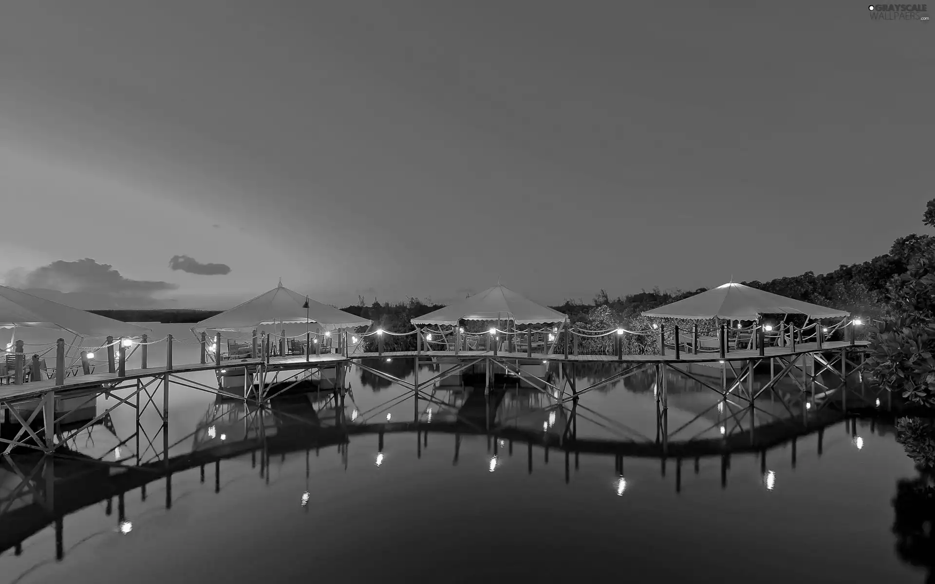 lighting, lake, Sunshade, bridges, Restaurant