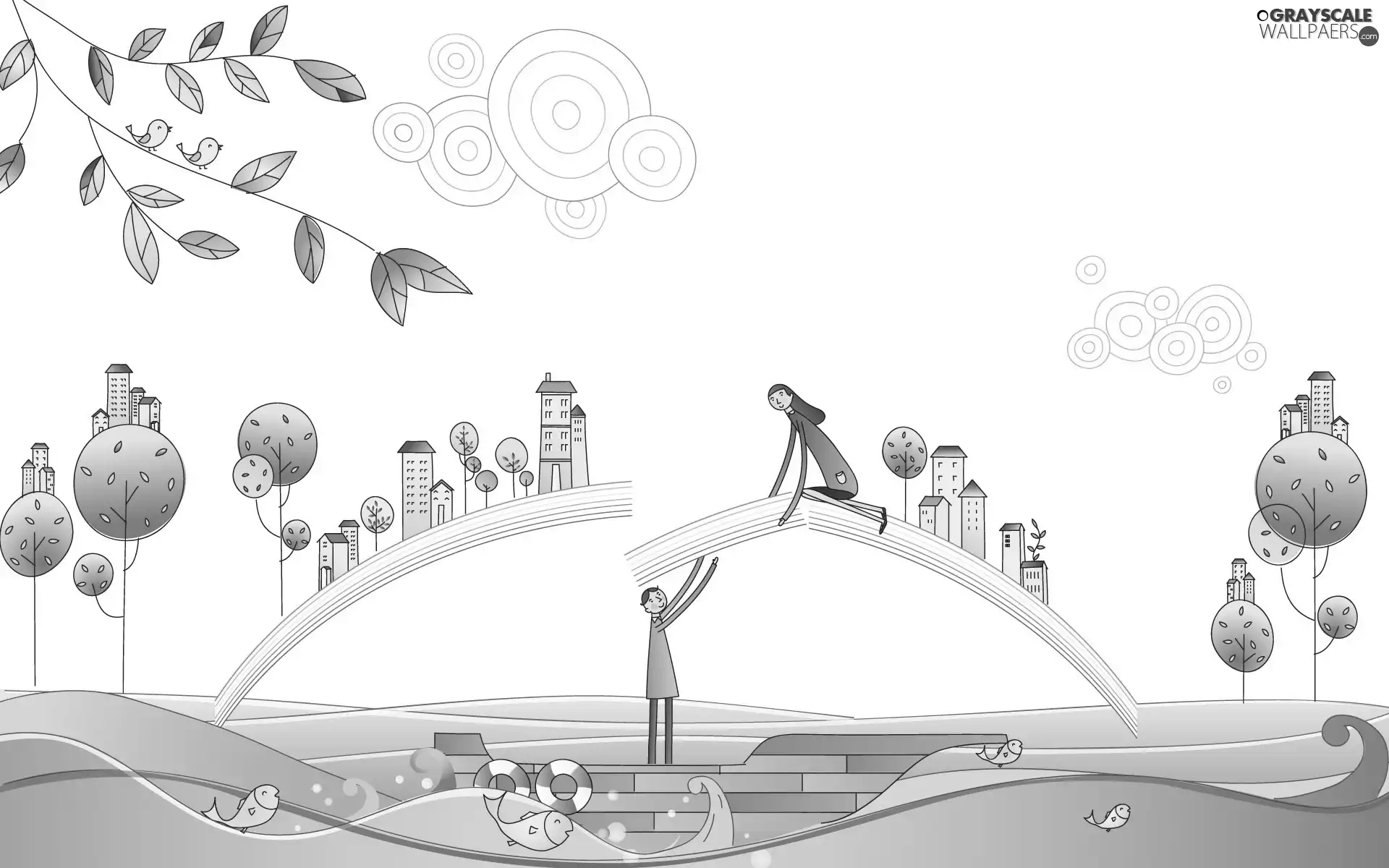Steam, bridges, Drawing, lovers
