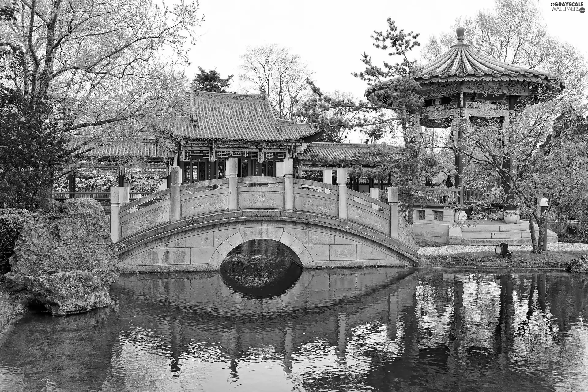 bridges, pavilion, Garden, Pond - car, Chinese