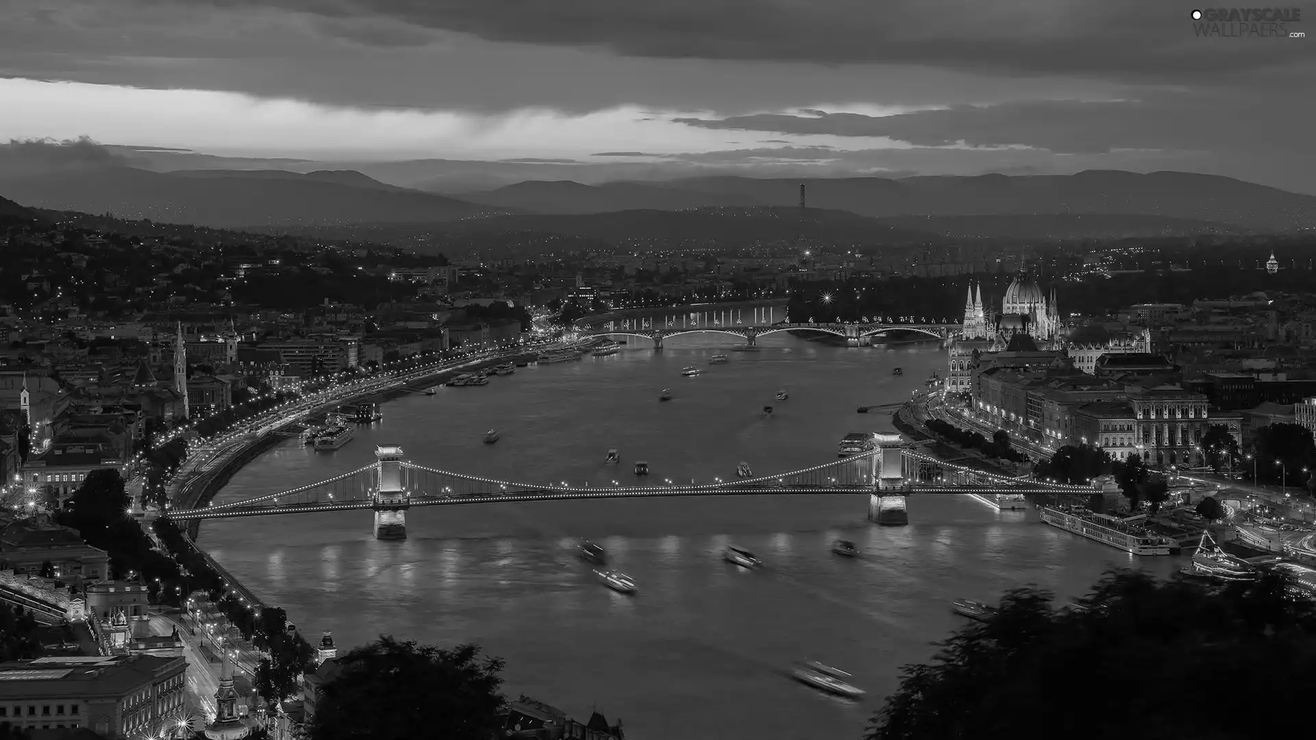River Danube, Hungary, parliament, Night, Chain Bridge, Budapest