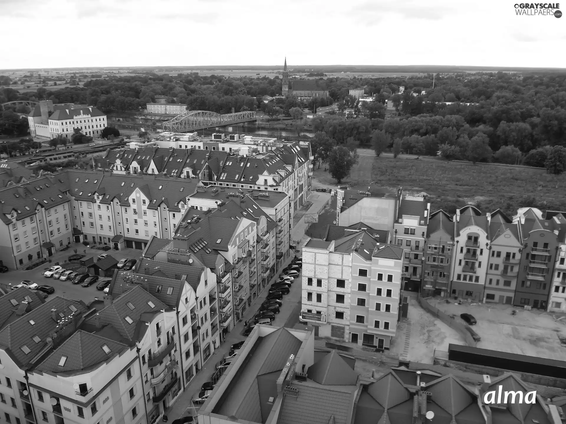 panorama, Poland, buildings, bridge, town, Glogow