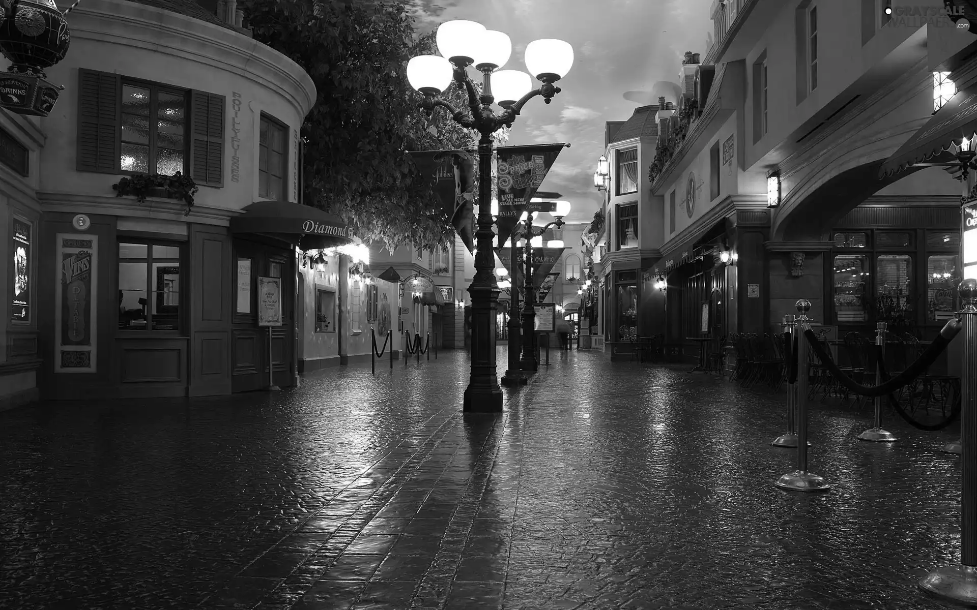 buildings, Street, lanterns