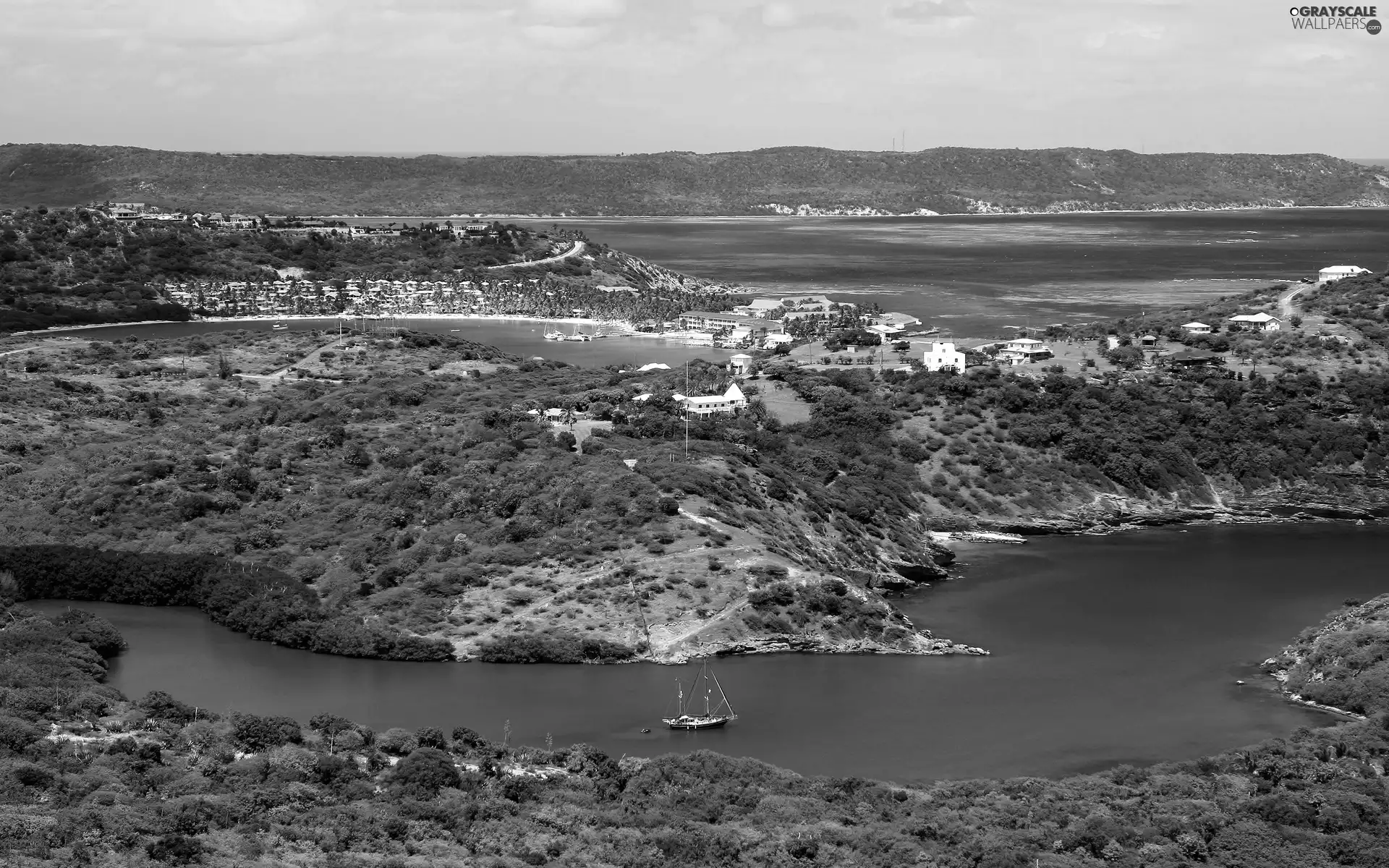 sea, The Hills, buildings, Gulf