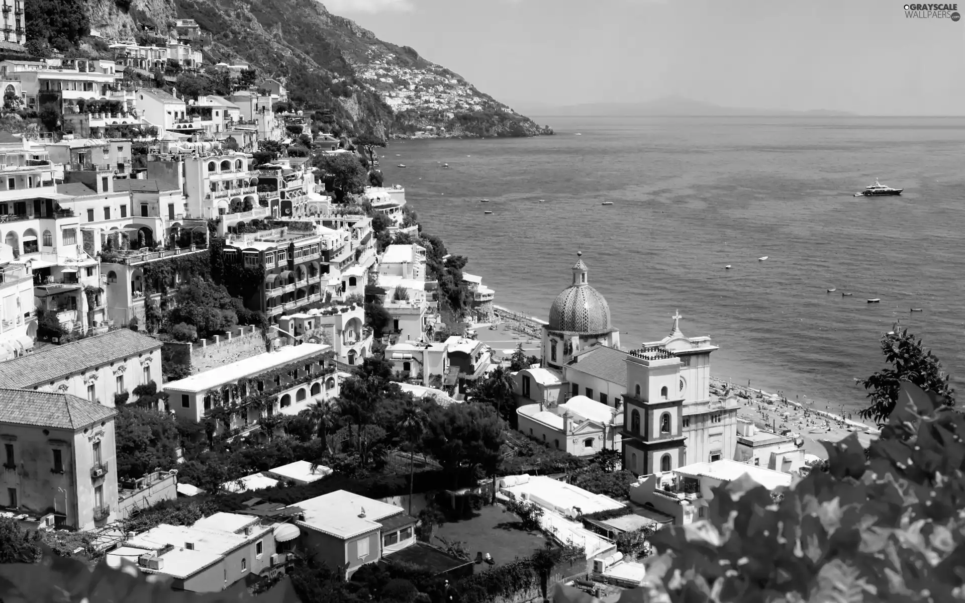 buildings, Sky, Amalfi, sea, Italy