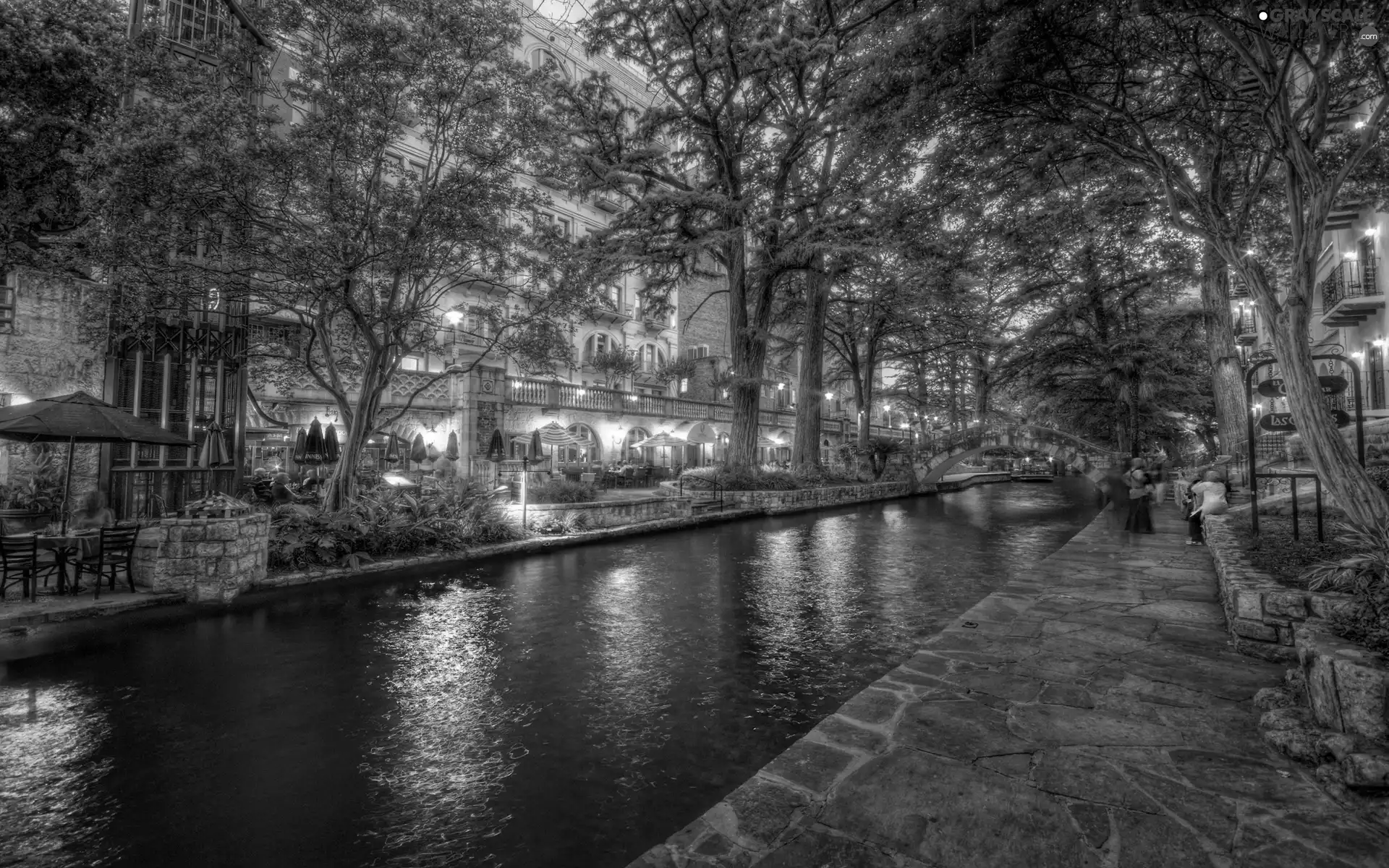 San Antonio, Town, buildings, River
