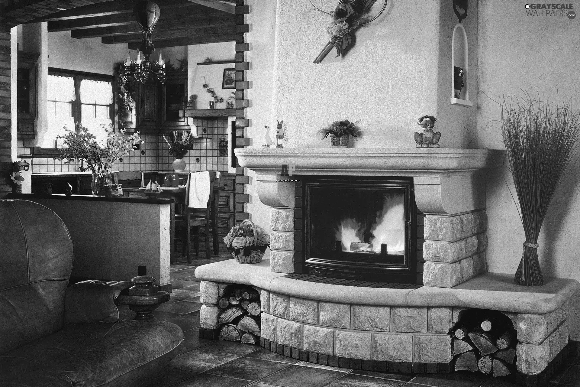 burner chimney, house, Flowers, basket, dried, interior