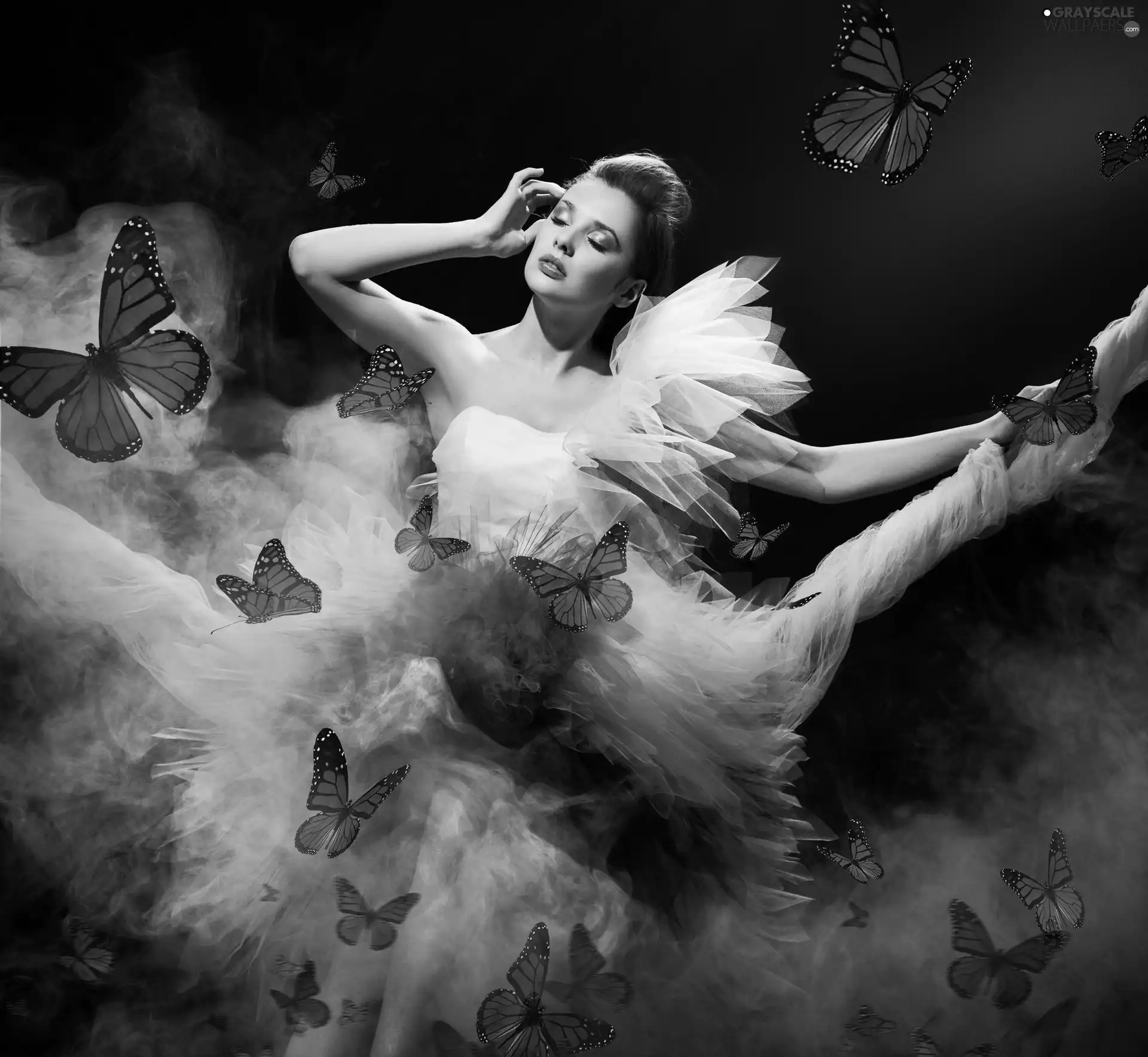 butterflies, Women, Dress