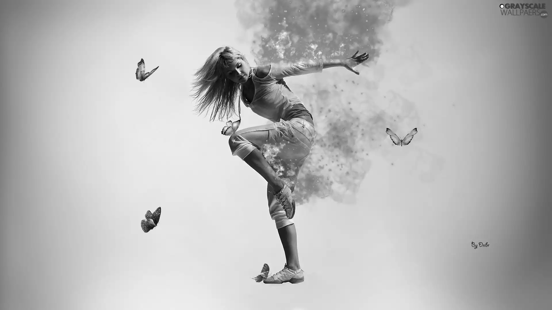 girl, Big Fire, butterflies, dance