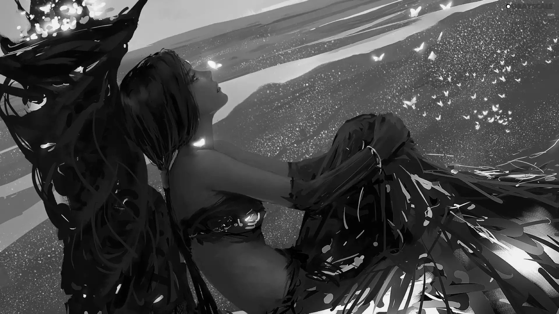 clothes, butterflies, girl, luminous, graphics