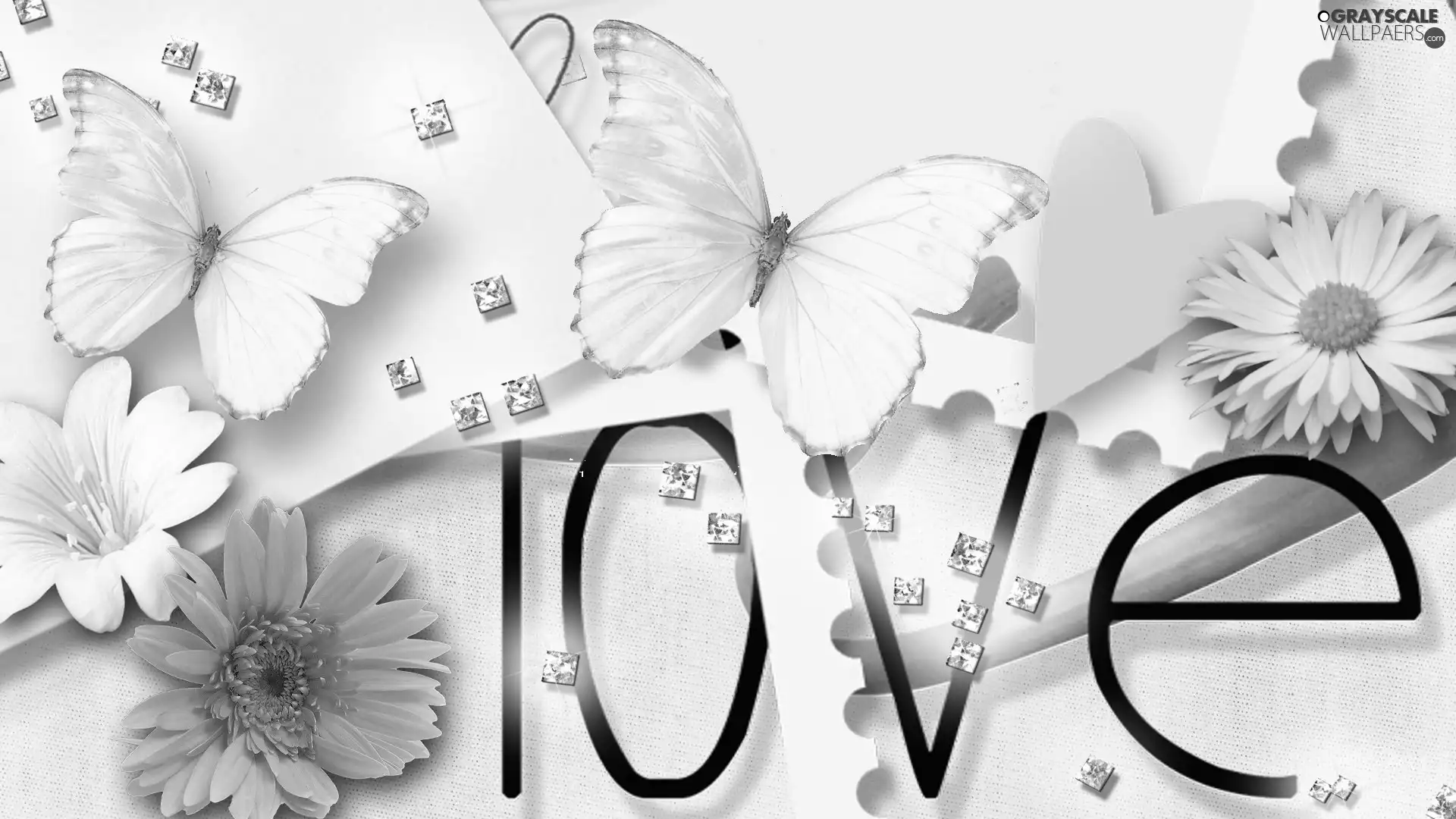 text, Flowers, butterflies, LOVE