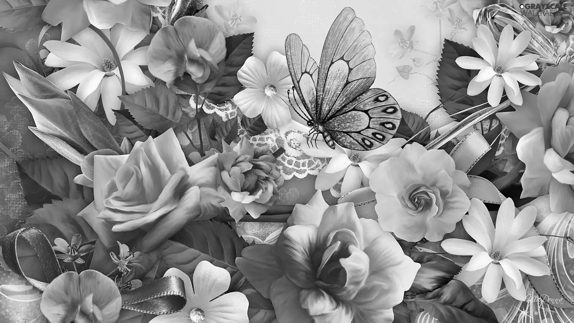 butterfly, Art, roses, Flowers, Pink