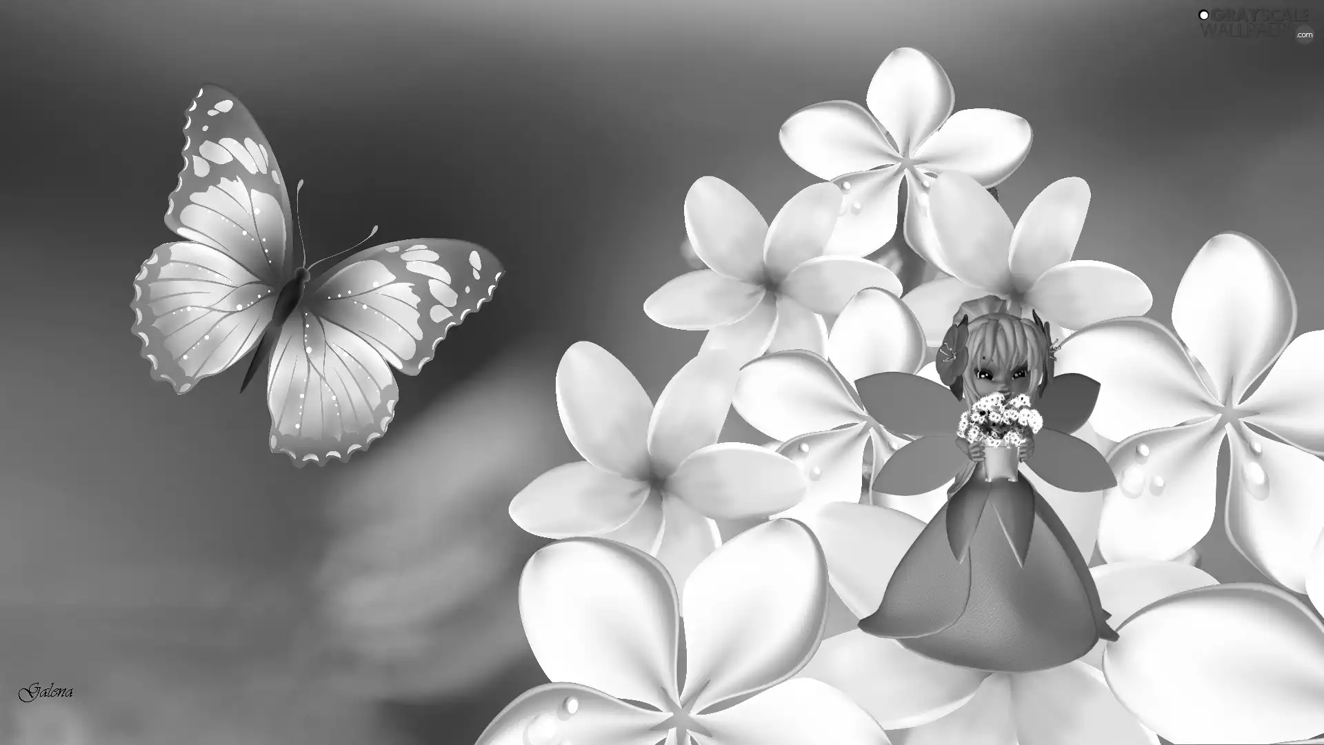 butterfly, graphics, fairy, dolly, Flowers