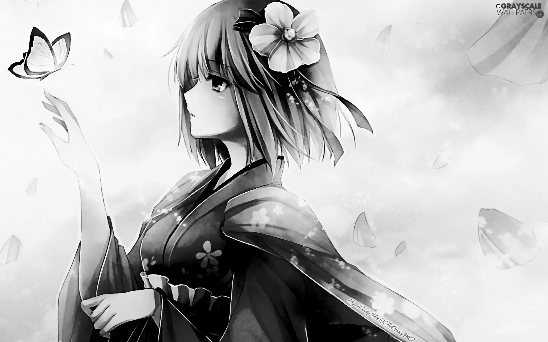 butterfly, girl, kimono