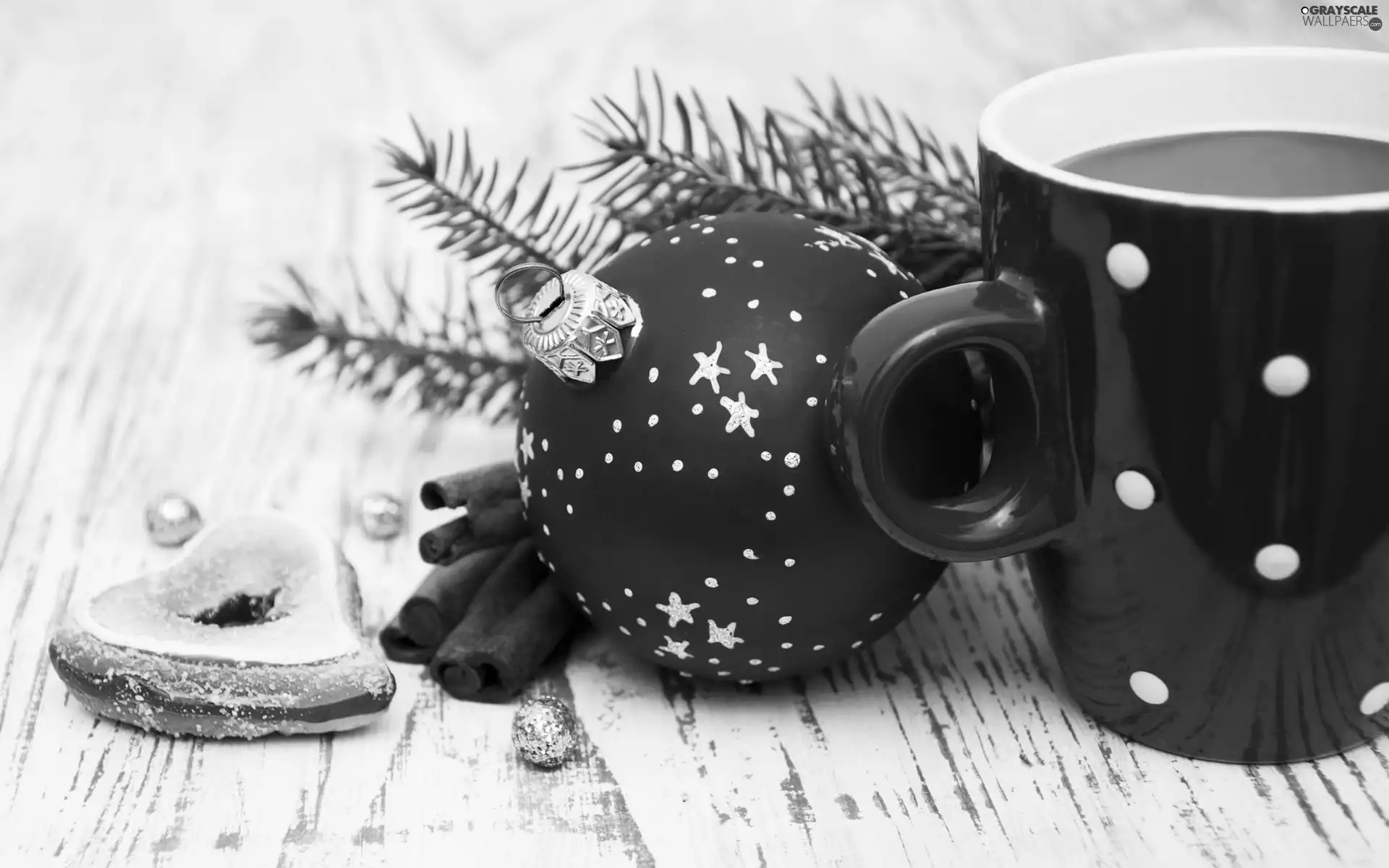 cake, Christmas, Cup, bauble, coffee