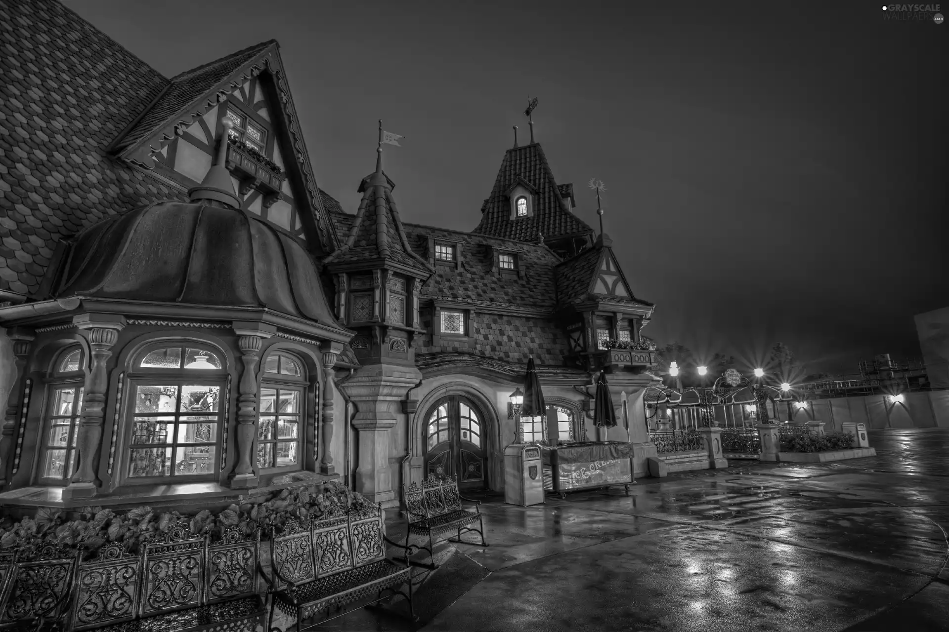 house, Disneyland, California, Night