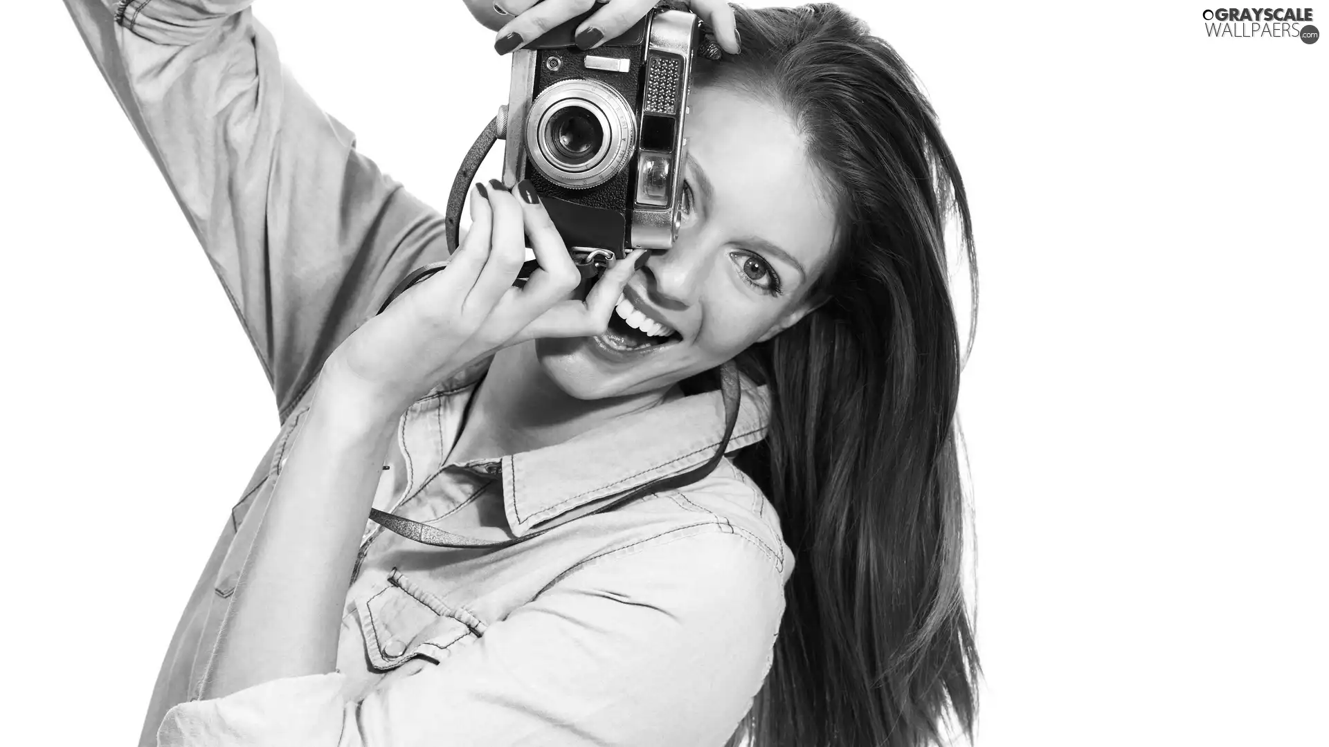 Camera, photographic, redhead, Women, Beauty