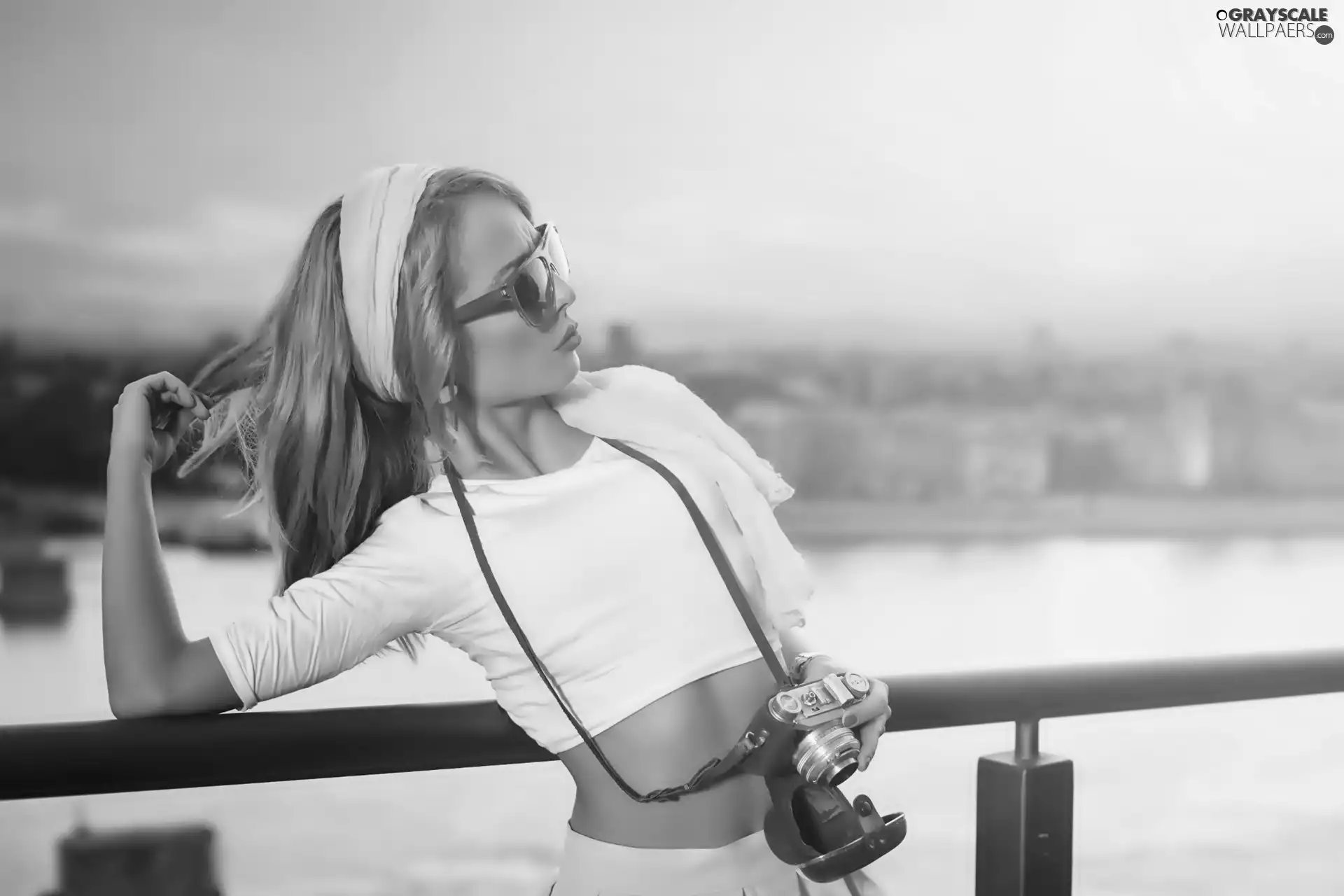 Camera, photographic, Women, Glasses, River