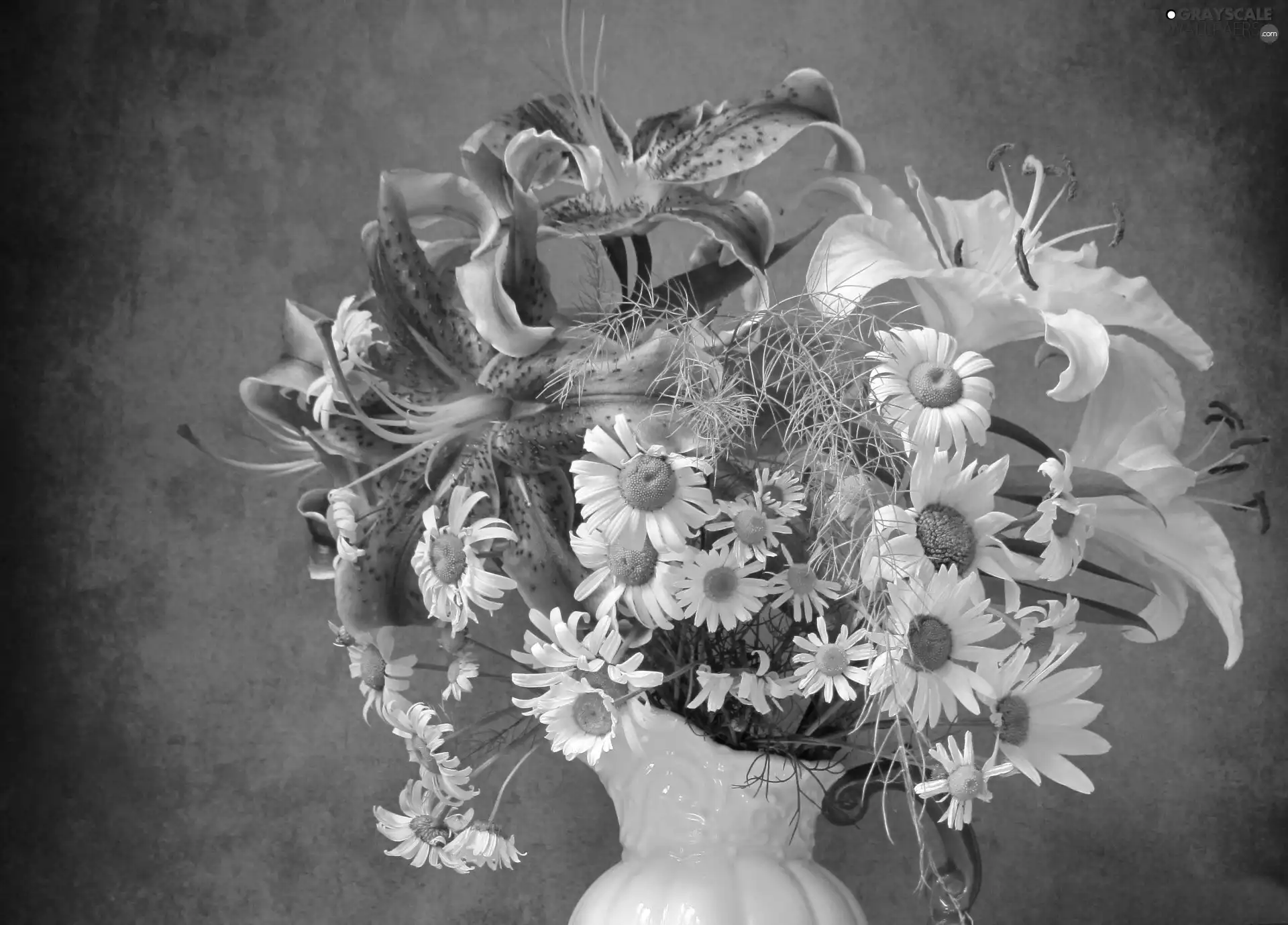 Flowers, Tiger lily, daisy, bouquet