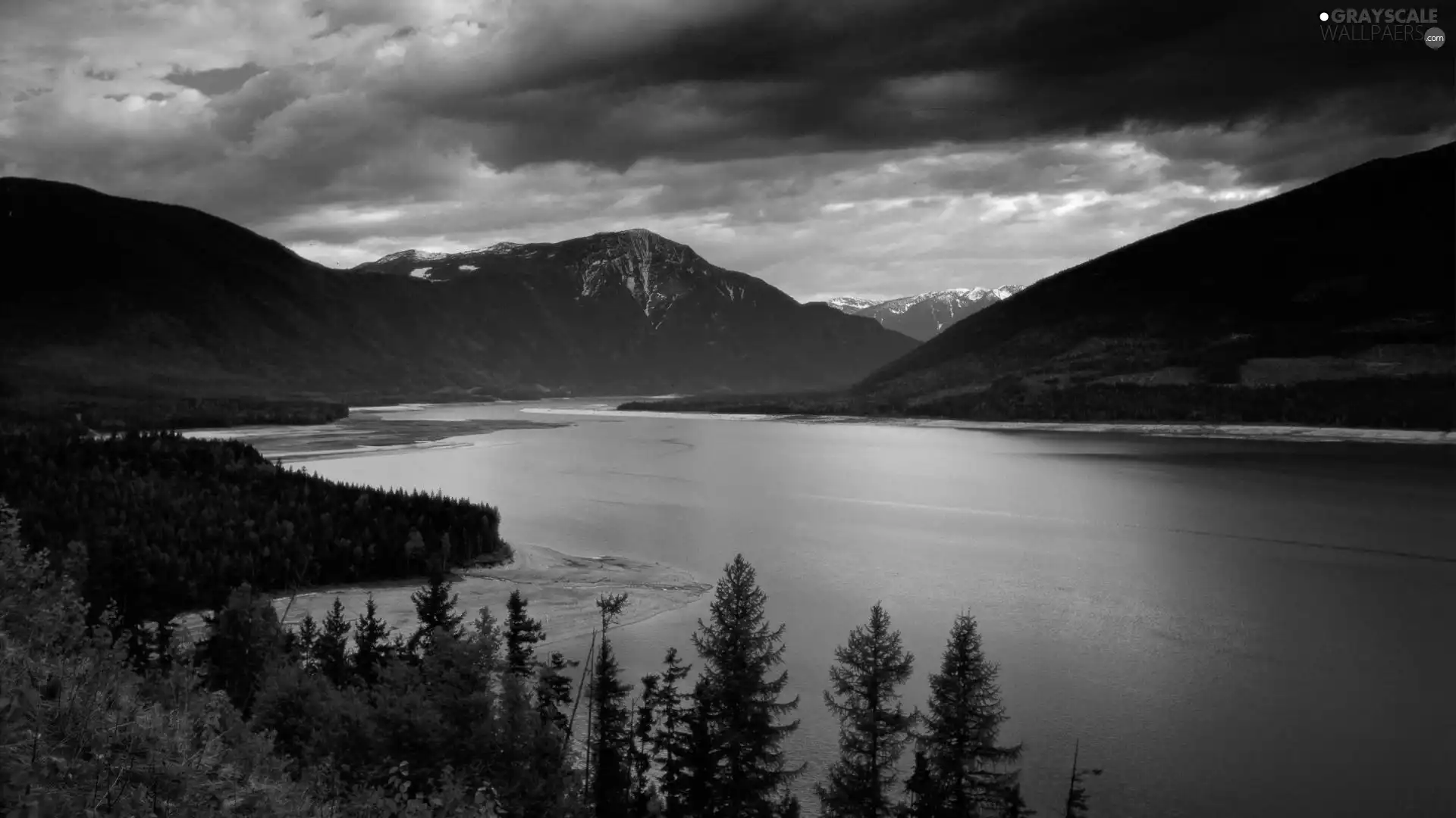 lake, clouds, Canada, Mountains