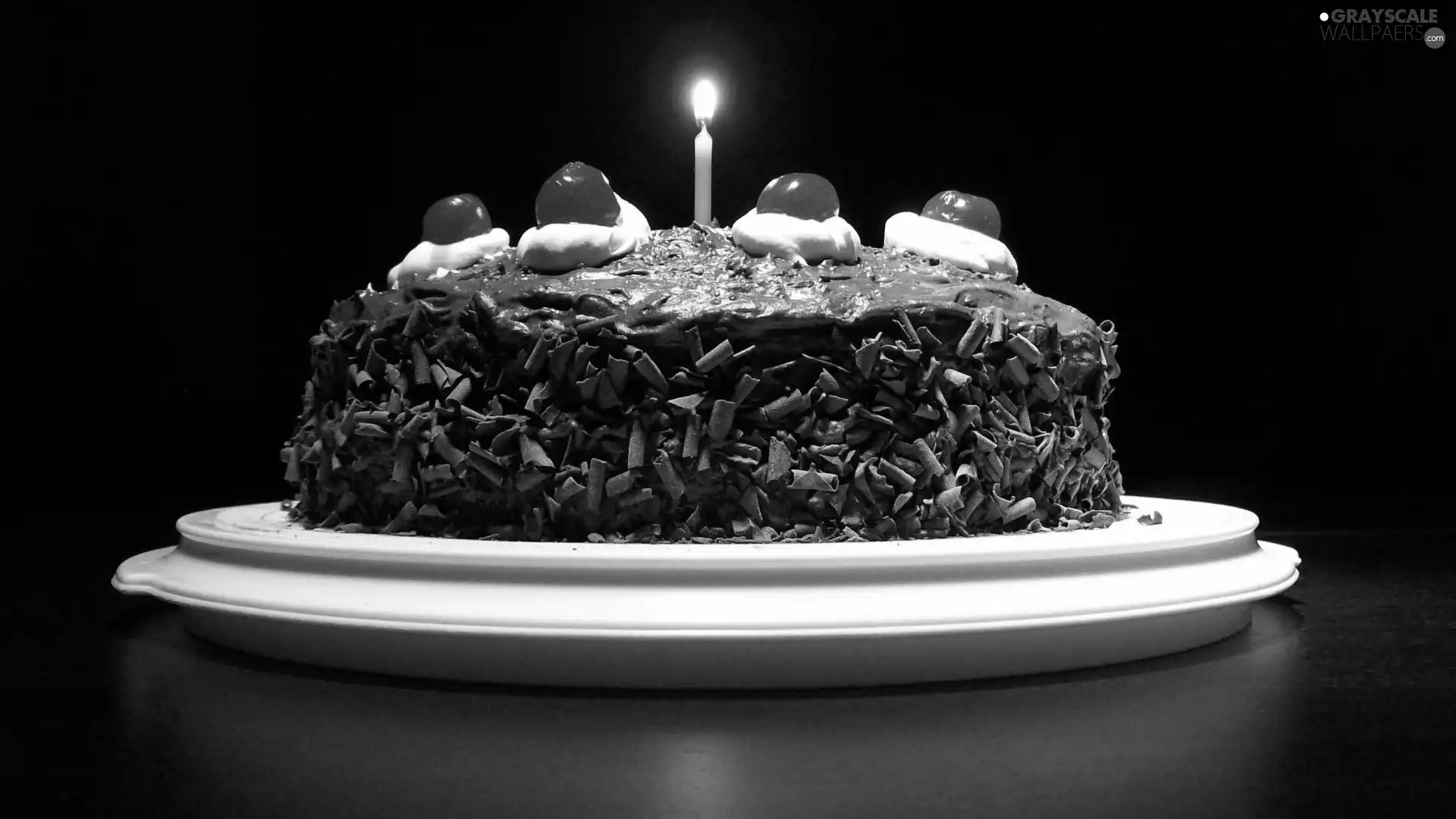 Candle, cake, cherries