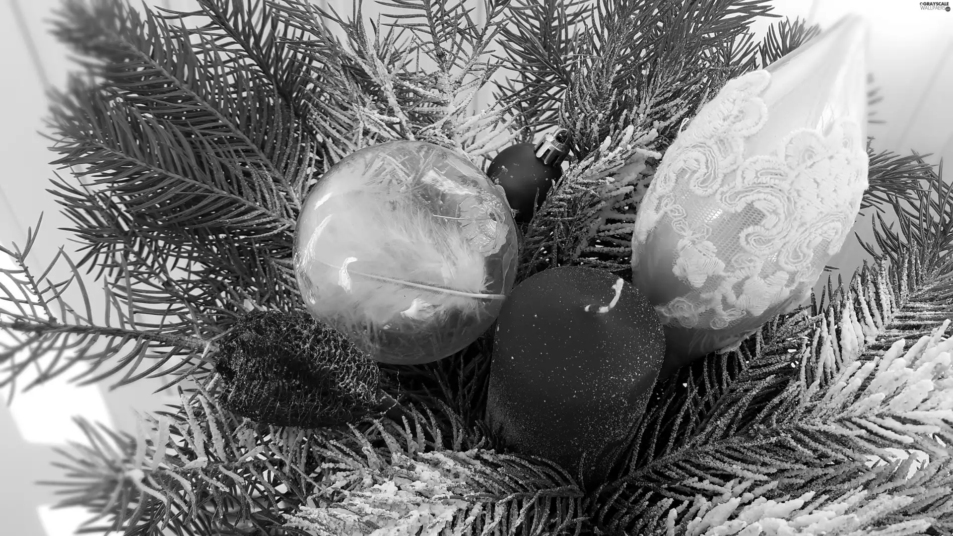 headdress, baubles, candle, Twigs