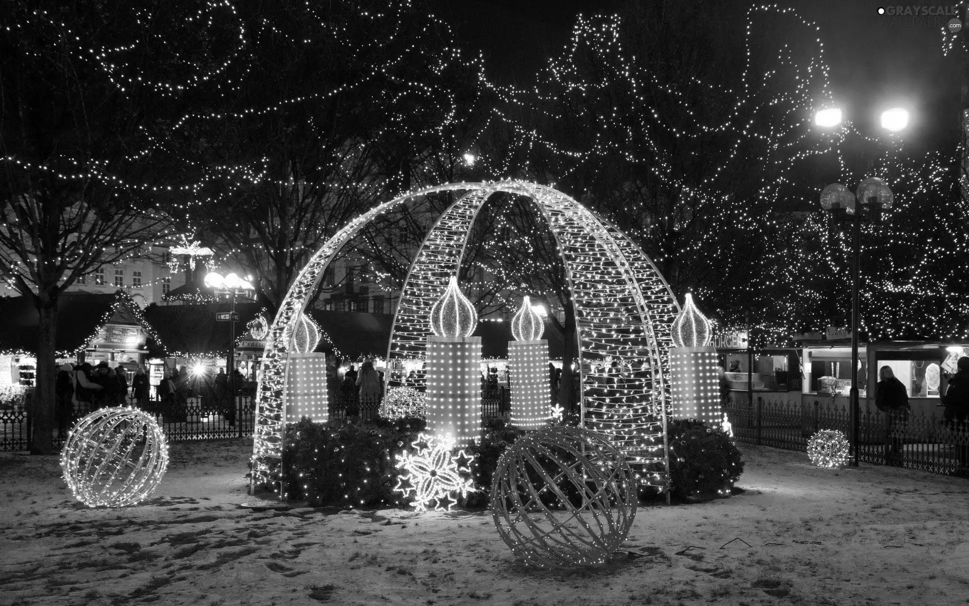 Christmas, lights, Candles, decor