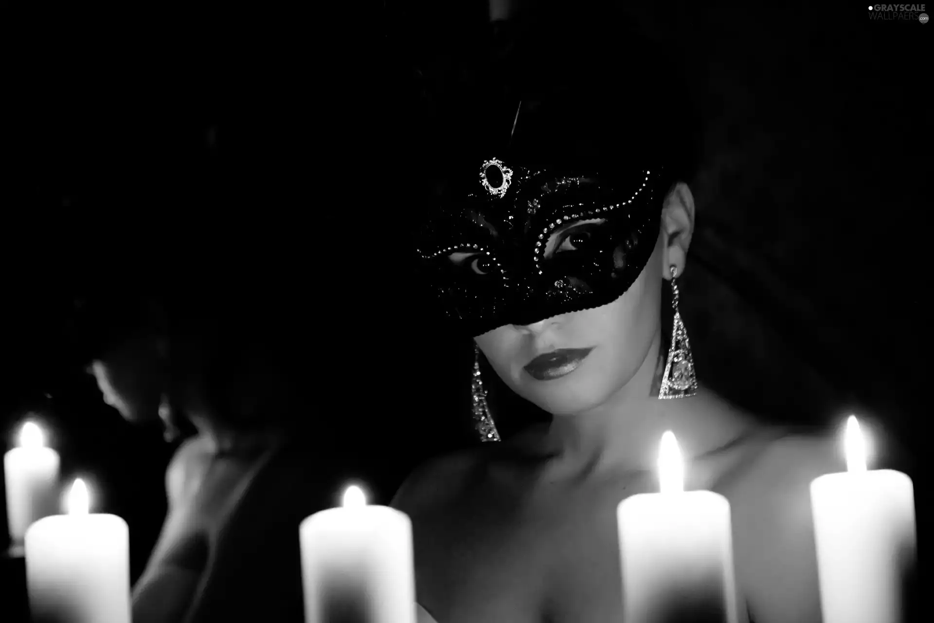 Women, White, Candles, Mask