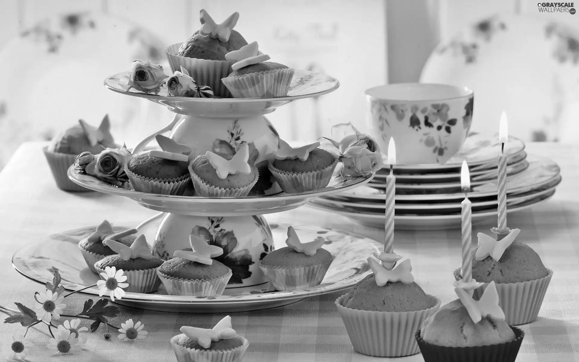candles, Muffins, plateau